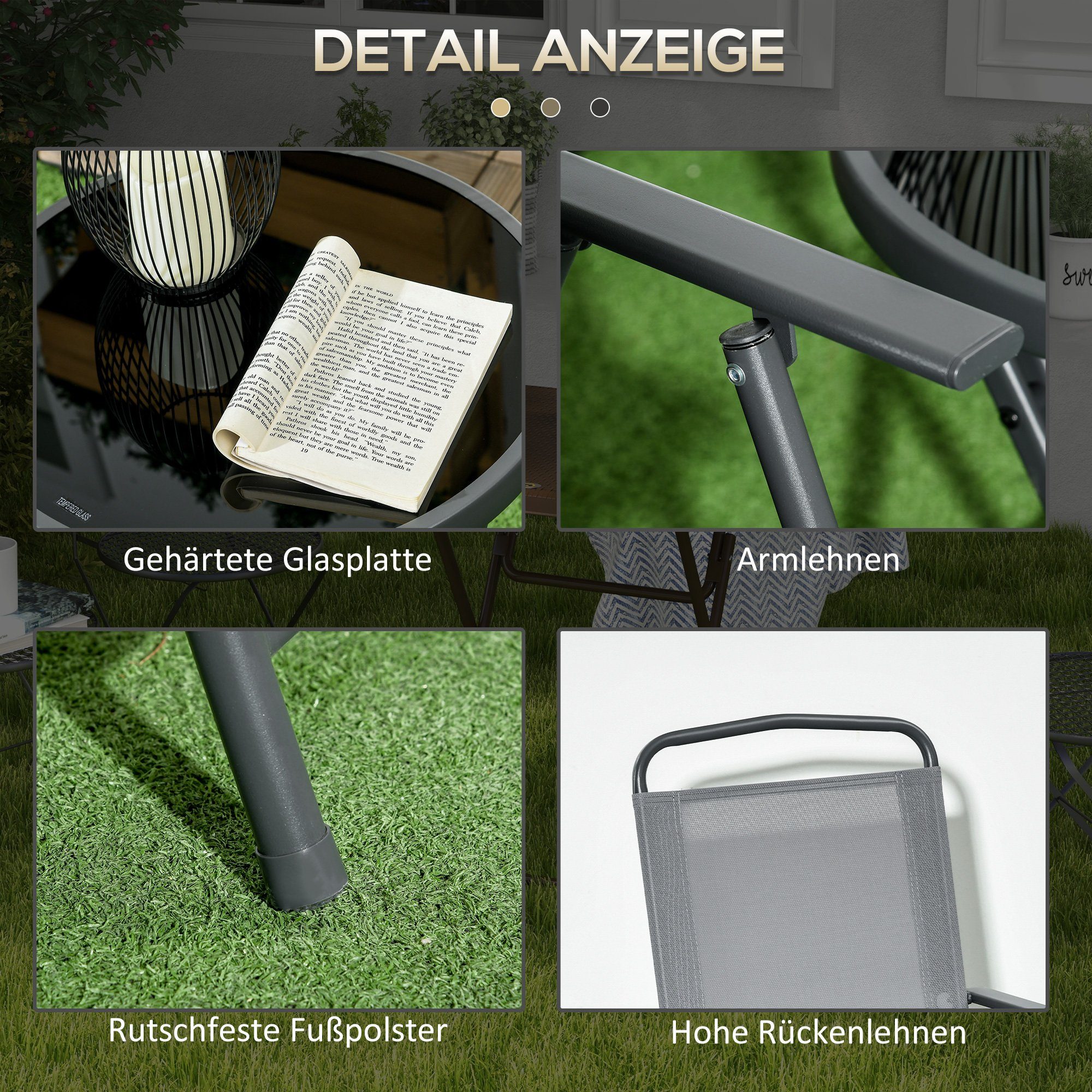 Outsunny Balkonset Sitzgruppe 3tlg., Klappbares Balkonmöbel-Set inkl. 1 Tisch, 2 Stühlen, (Gartenmöbel-Set, 3-tlg., Bistro-Set), Gartengarnitur für Garten, Terrasse, Mesh, Hellgrau