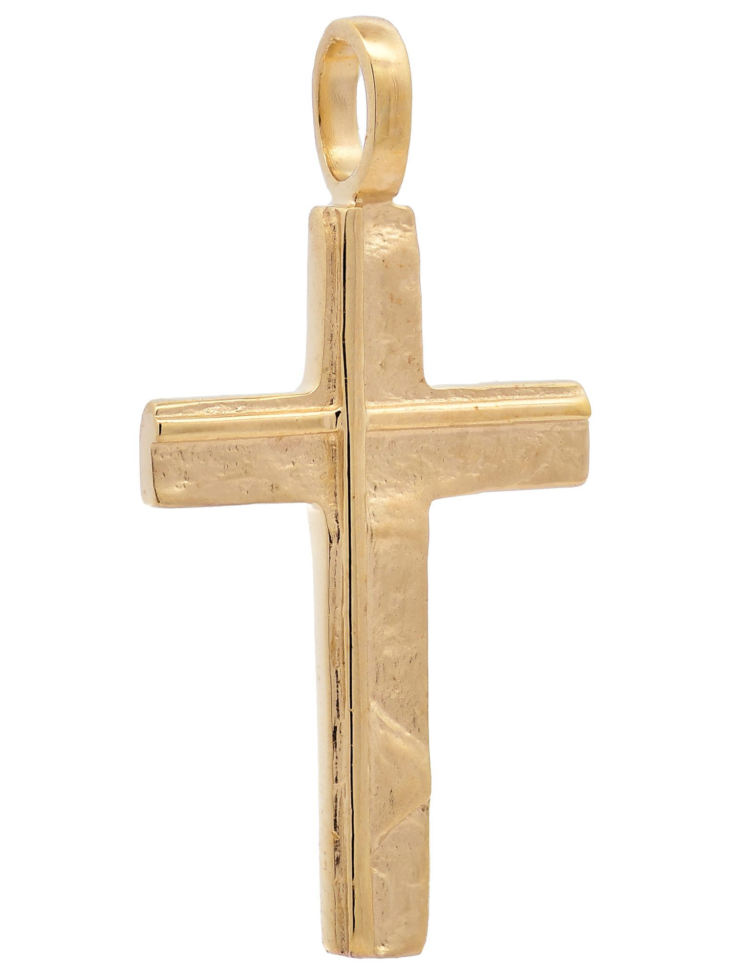 HOPLO Kreuzanhänger Anhänger Kreuz 585-14 Karat Gold mit vergoldeter Silberkette 36 cm, Made in Germany