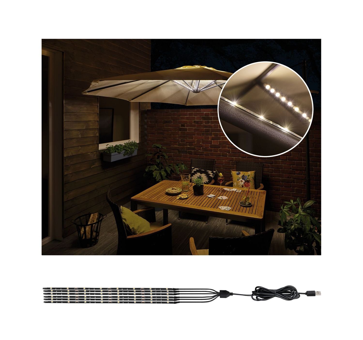 Paulmann Außen-Tischleuchte Paulmann Aussenleuchte Mobile parasol light  3000K 6x0,27m, Paulmann Aussenleuchte Mobile parasol light 3000K 6x0,27m