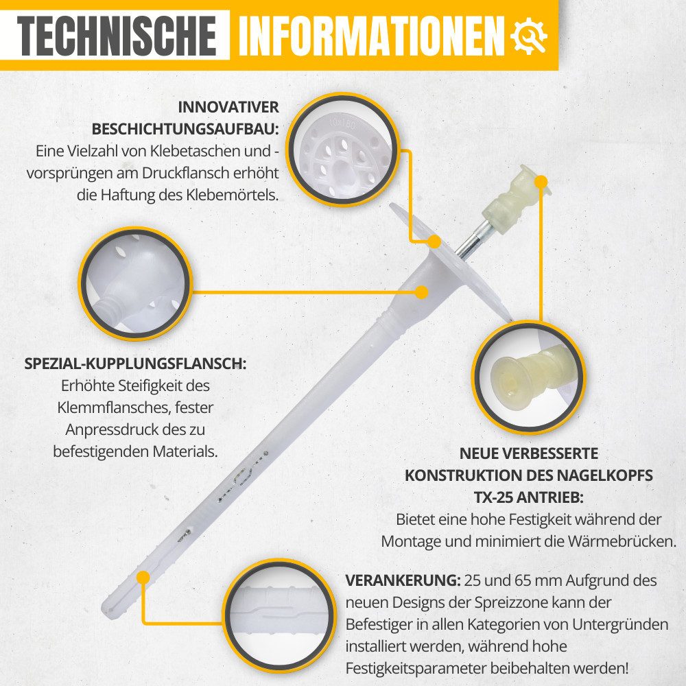 STRÜBER Schrauben- und Dübel-Set Dämmstoffdübel für WDVS - Schraubdübel mit Metalldorn und TX-Antrieb, WDVS, Dämmstoffdübel, Tellerdübel, Dübel, Schraubdübel, M – Bild 3 von 5