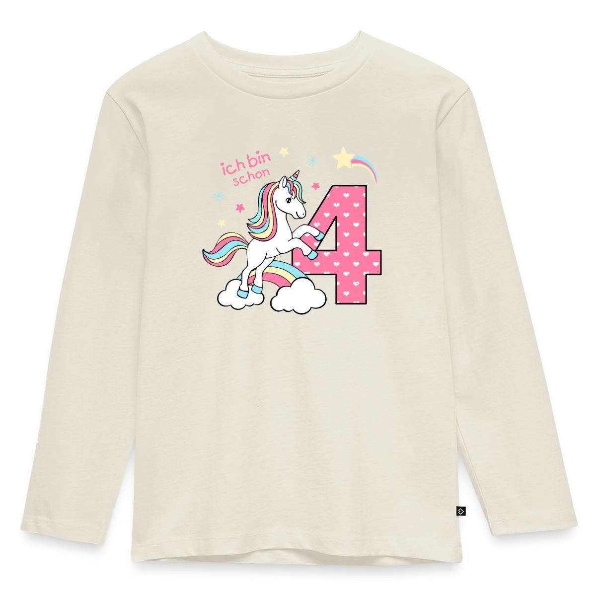 T-Shirt Ich Bin Schon Vier Einhorn Kinder Premium Langarmshirt