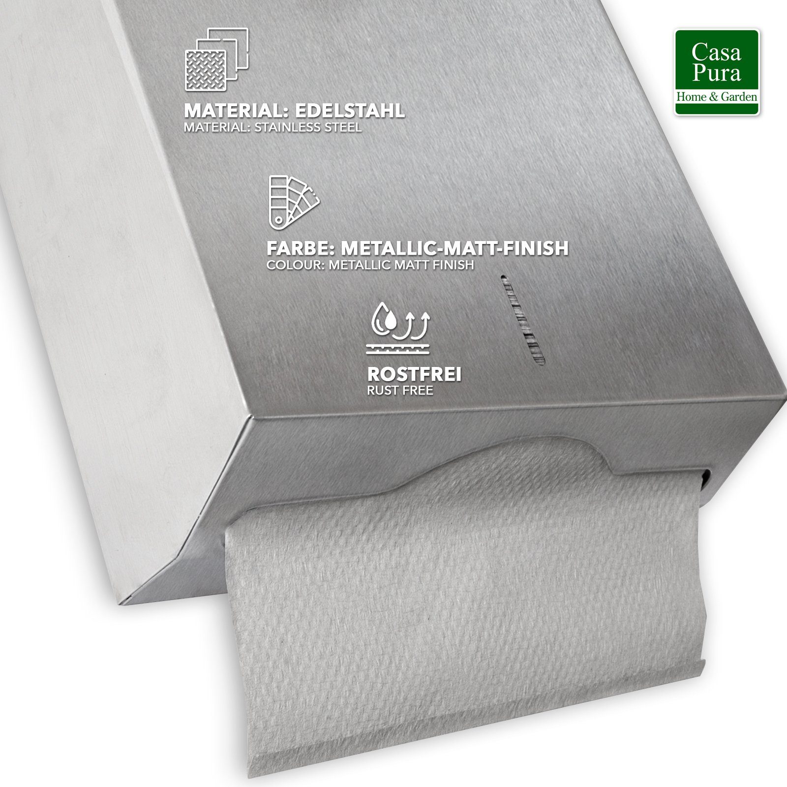 casa pura Papiertuchspender 280x105x255 mm, Papierhandtuchspender, abschliessbar, aus Edelstahl – Bild 4 von 5