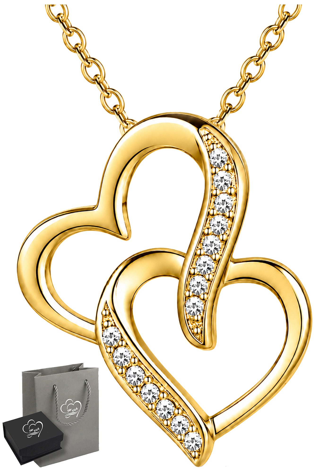 Limana Kette mit Anhänger Verschlungene Herzkette Damen 925 Silber Herz Schmuck Geschenk (für Frauen Freundin, inkl. Dose und Tasche), Weihnachten Valentinstag Muttertag Geburtstag Jahrestag Hochzeitstag