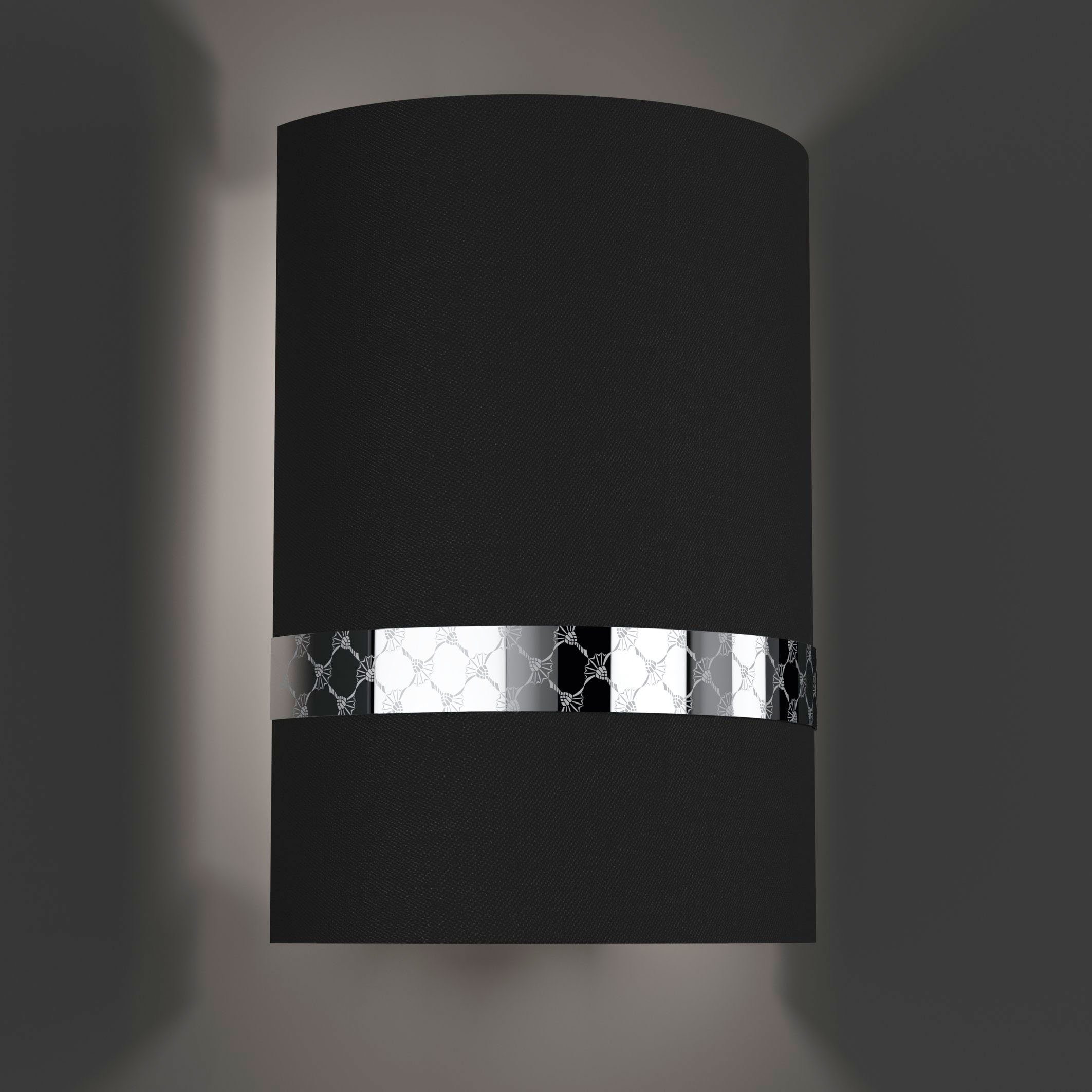 Joop! Wandleuchte »ROUND LIGHTS CHROME«, Wandleuchte mit rundem, gewebtem Textil-Leuchtenschirm in Schwarz und eingelassenem Metall-Dekorband-kaufen