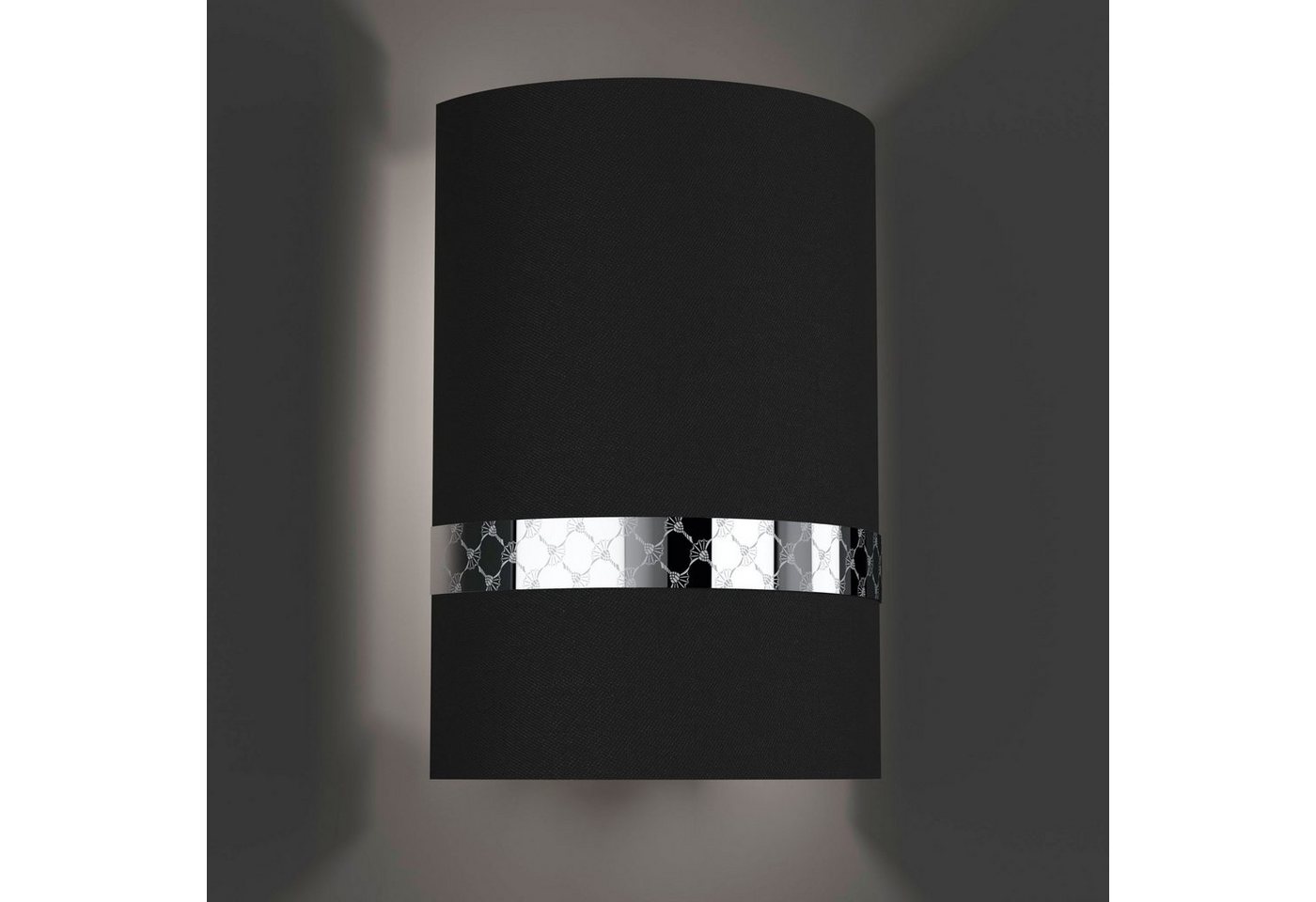 Joop! Wandleuchte »ROUND LIGHTS CHROME«, Wandleuchte mit rundem, gewebtem Textil-Leuchtenschirm in Schwarz und eingelassenem Metall-Dekorband-kaufen