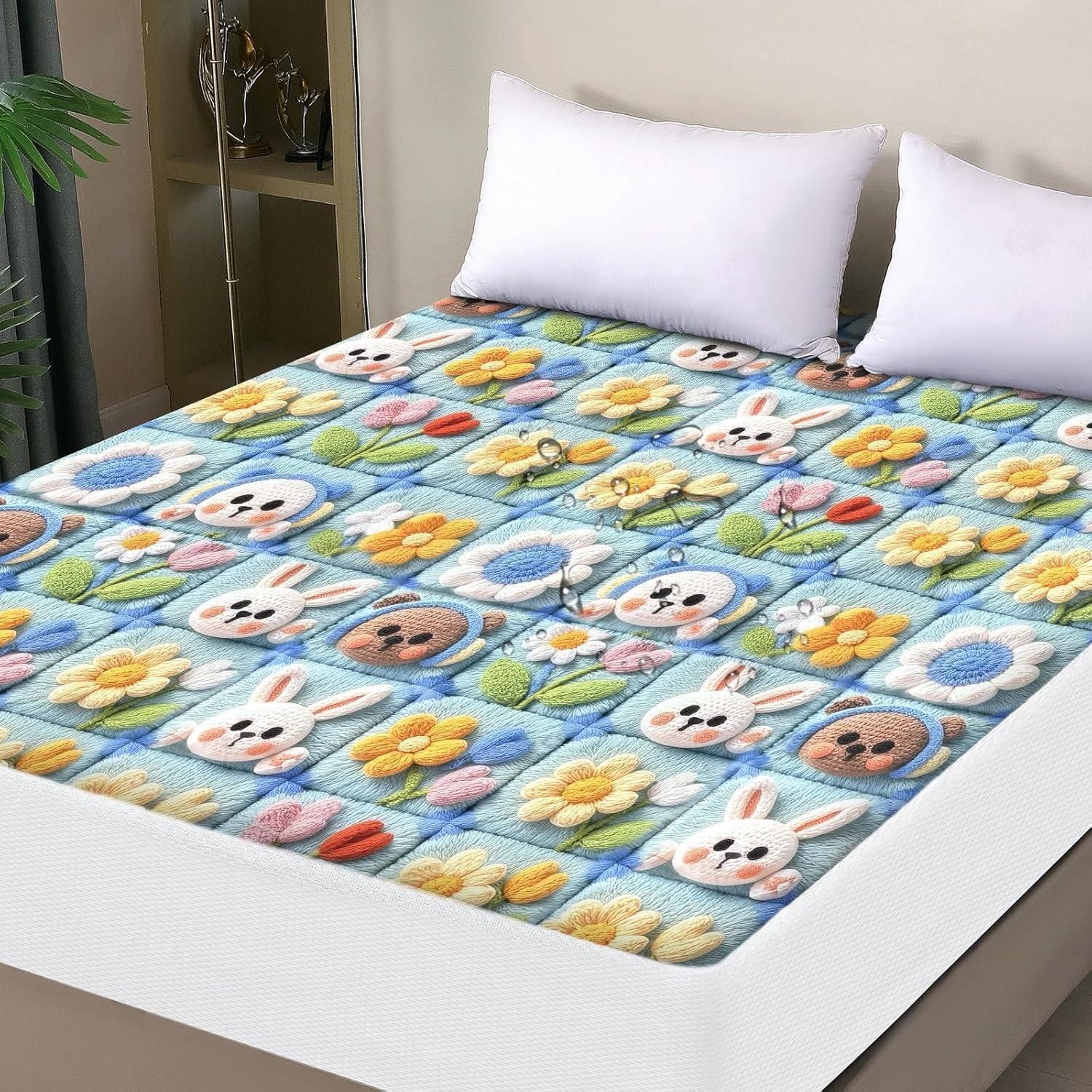 LuxusKollektion Spannbettlaken Matratzenschoner 180x200cm wasserdicht Bunte Quadrate 180×200cm