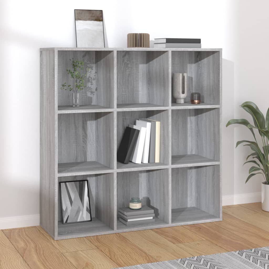 furnicato Bücherregal Trendiger Bücherschrank 98 x 29 x 97,5 cm in Grau Sonoma aus, 1-tlg., Stabiles Regal mit 9 Fächern und Wandhalterung für mehr Ordnung