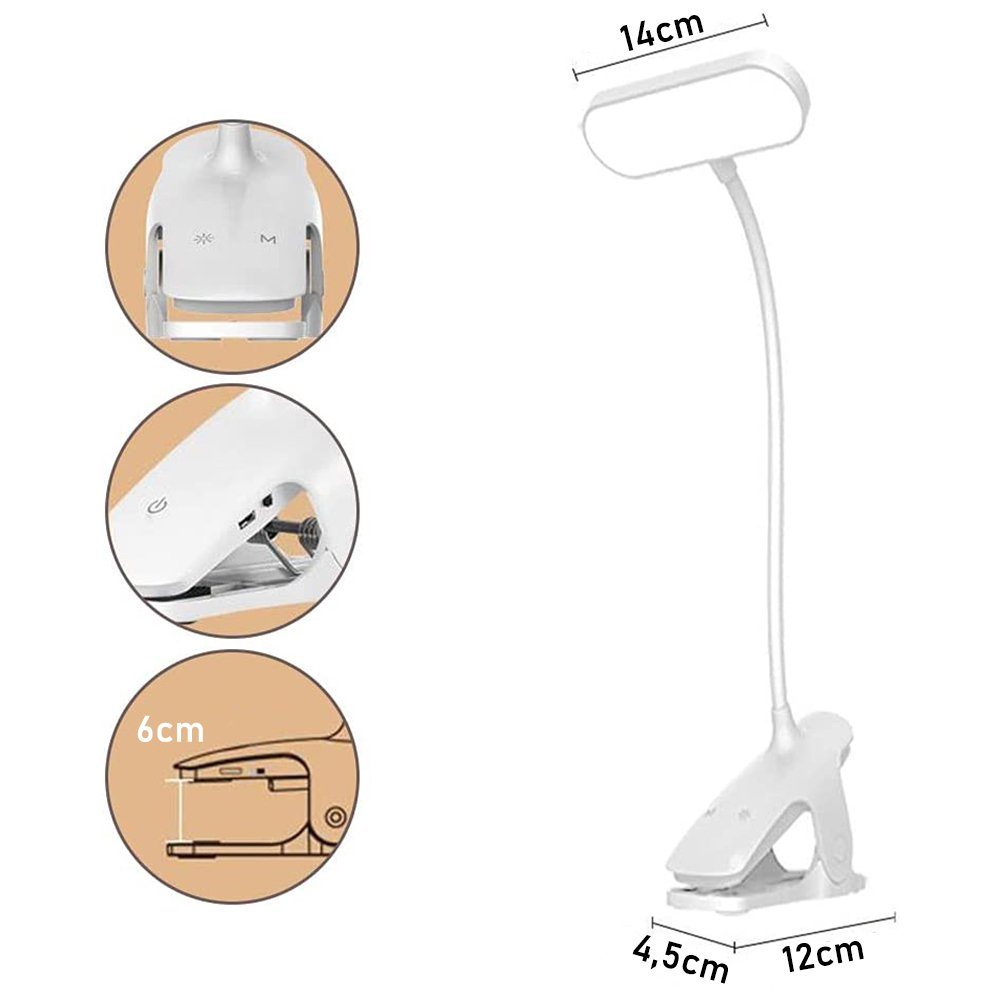 36 LED Weiß 5 Klemme, Leseleuchte zggzerg Leselampe Buch Wiederaufladbar Lichtmodi Leselampe LED