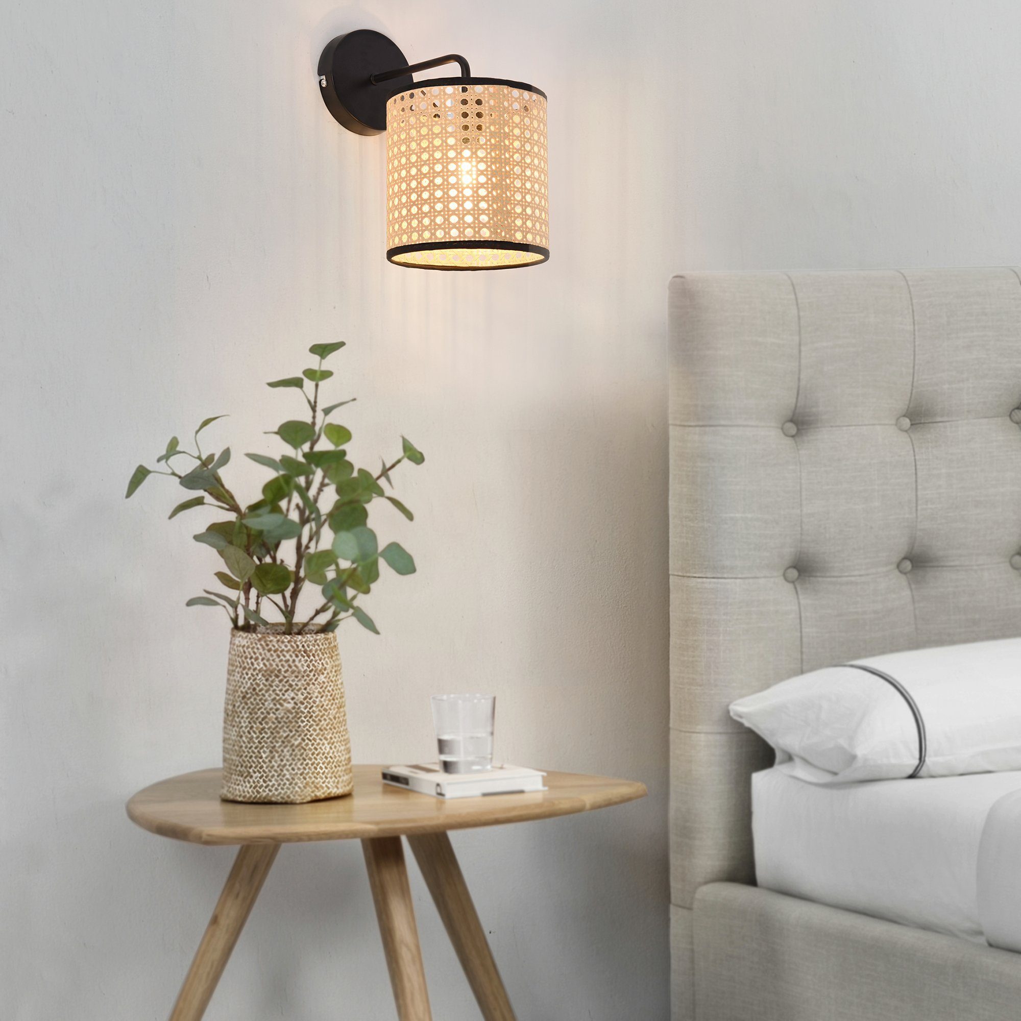 lux.pro Wandleuchte, »Southend« 1xE14 Rattan-Optik Beige / Schwarz