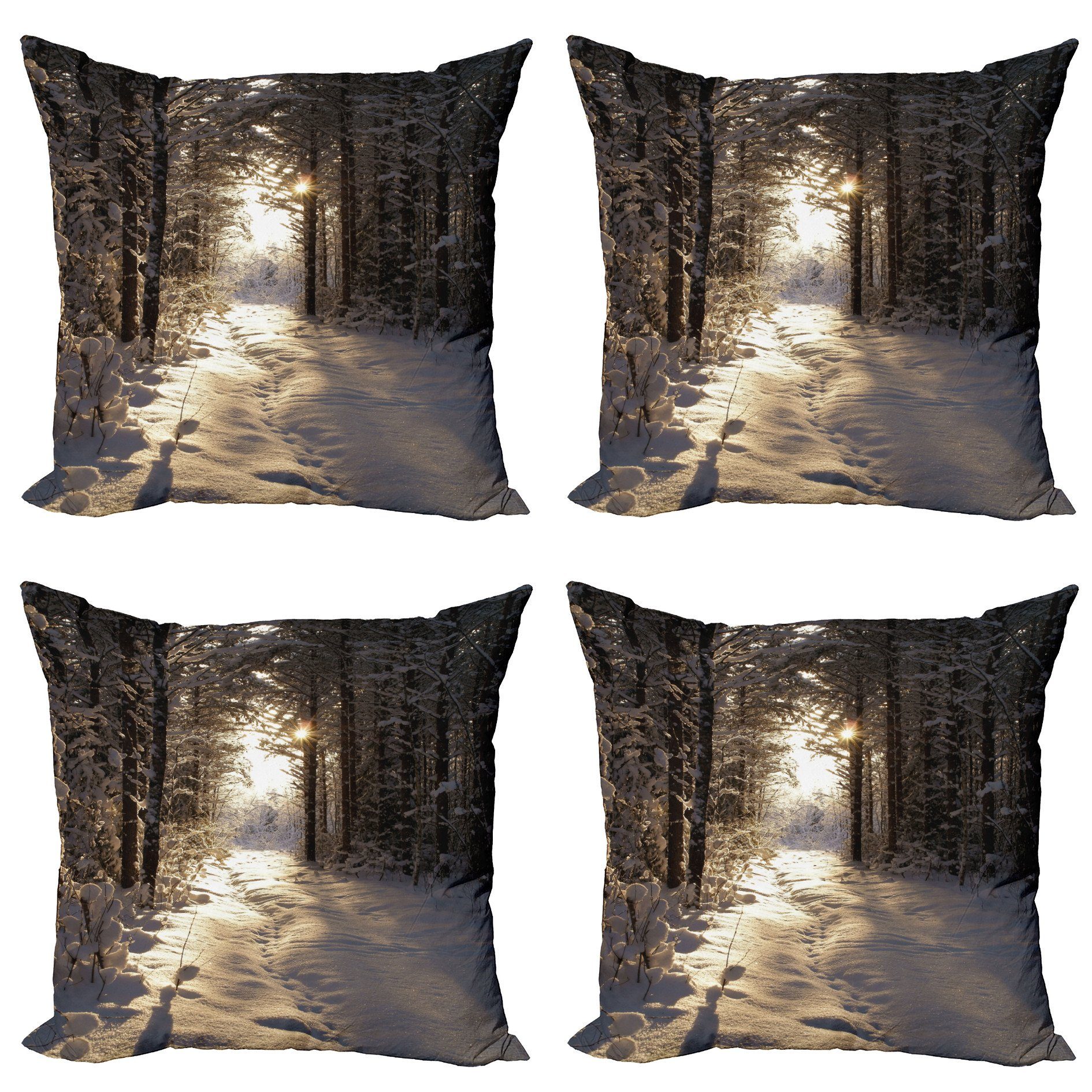 Doppelseitiger Stück), (4 Weihnachten Kissenbezüge Wald Digitaldruck, Modern Winter Accent Abakuhaus Schnee