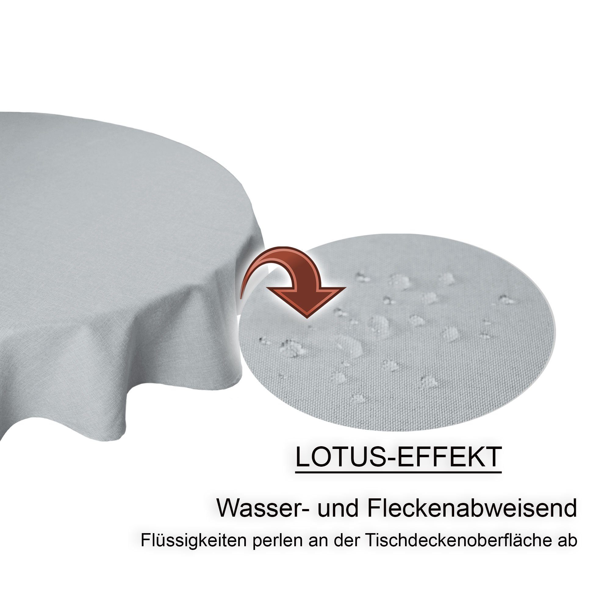 Haus und Deko Leinenoptik silber (1-tlg) Lotus 180 cm Ø wasserabweisend Tischdecke rund beschichtet Tischdecke