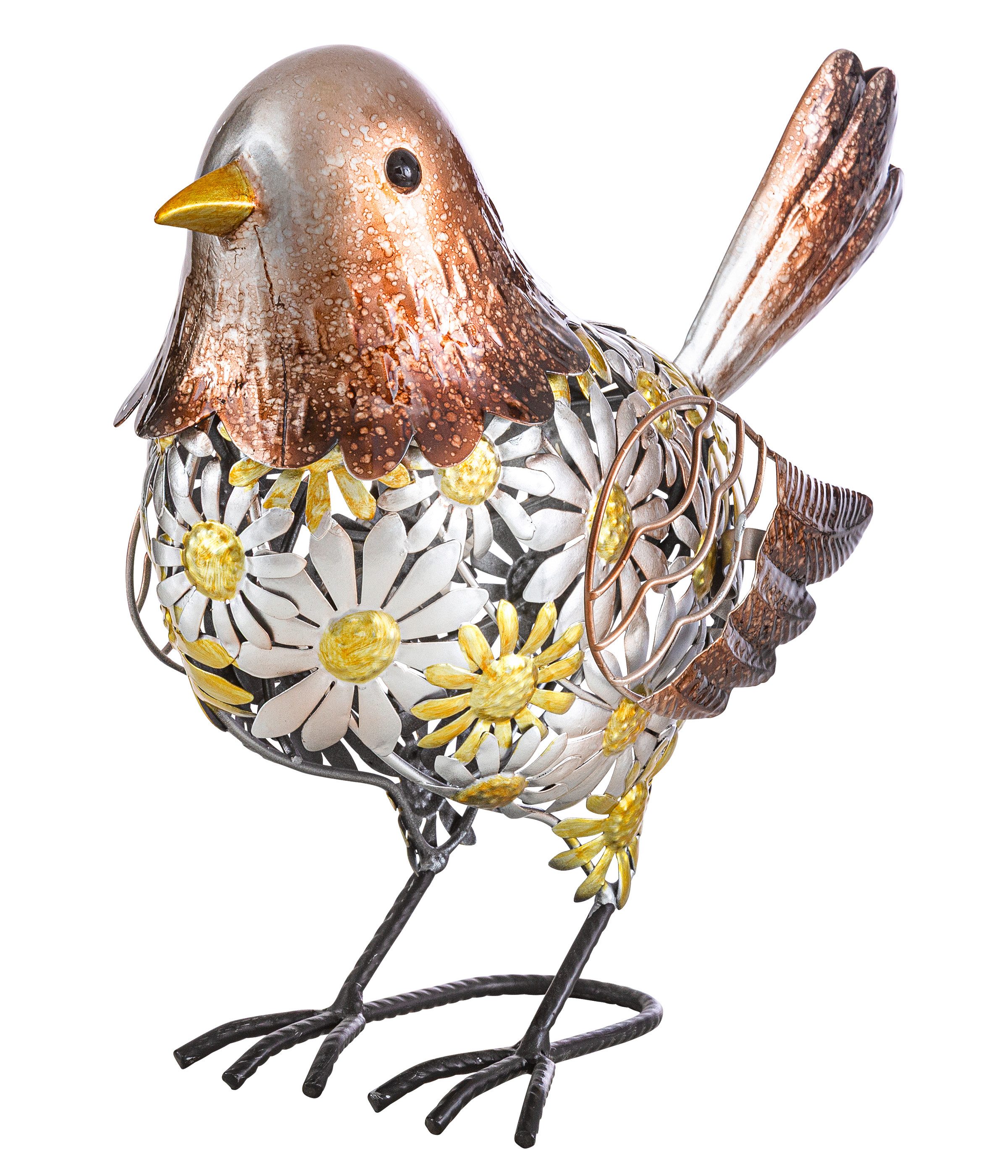 Dehner Gartenfigur Dekofigur Vogel, 31 x 26 x 14 cm, Eisen, gelb, verspielte Garten-Dekoration, frostbeständig
