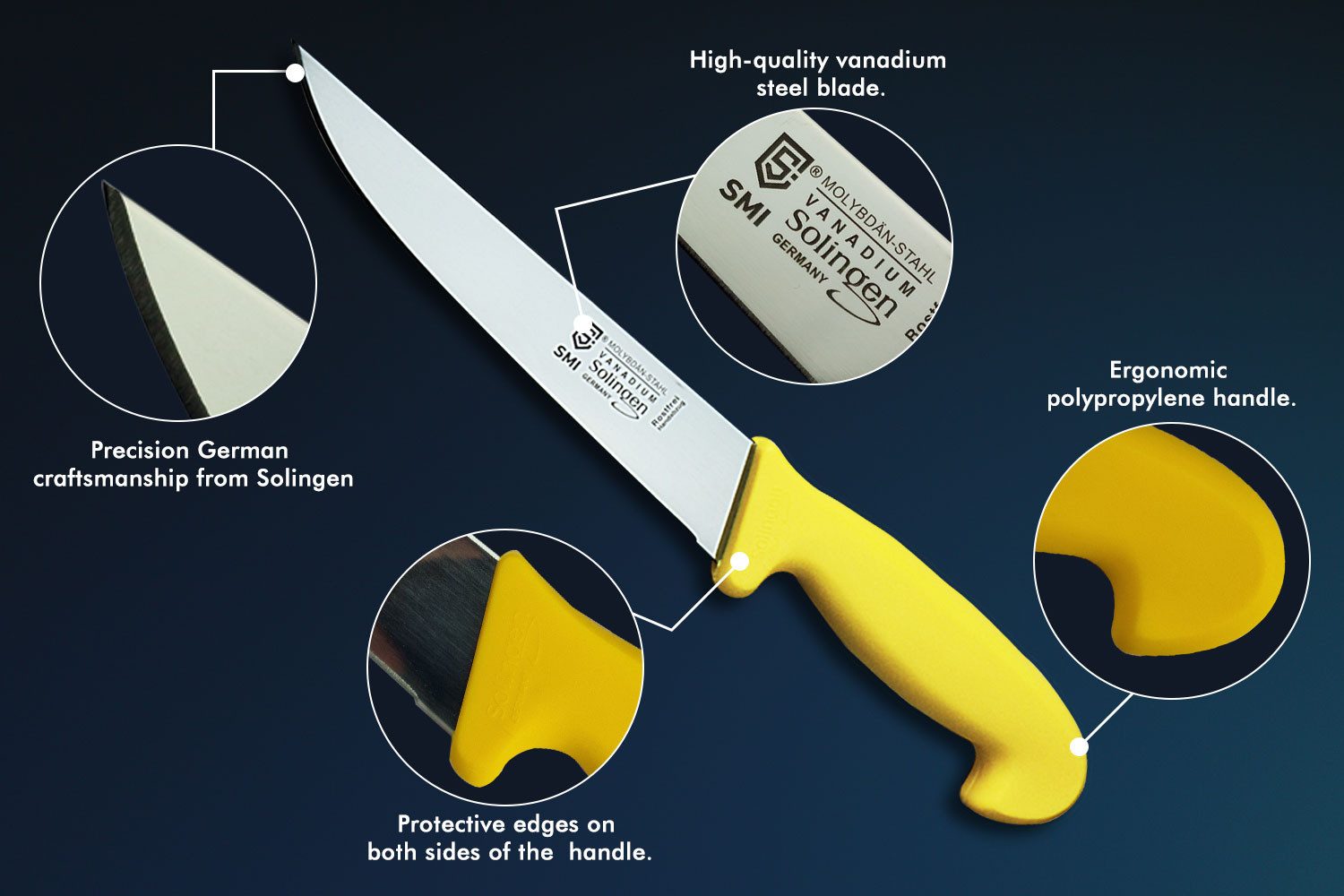 SMI Kochmesser 3-tlg Küchenmesser set Solingen Fleischer Metzgermesser Wetzstahl