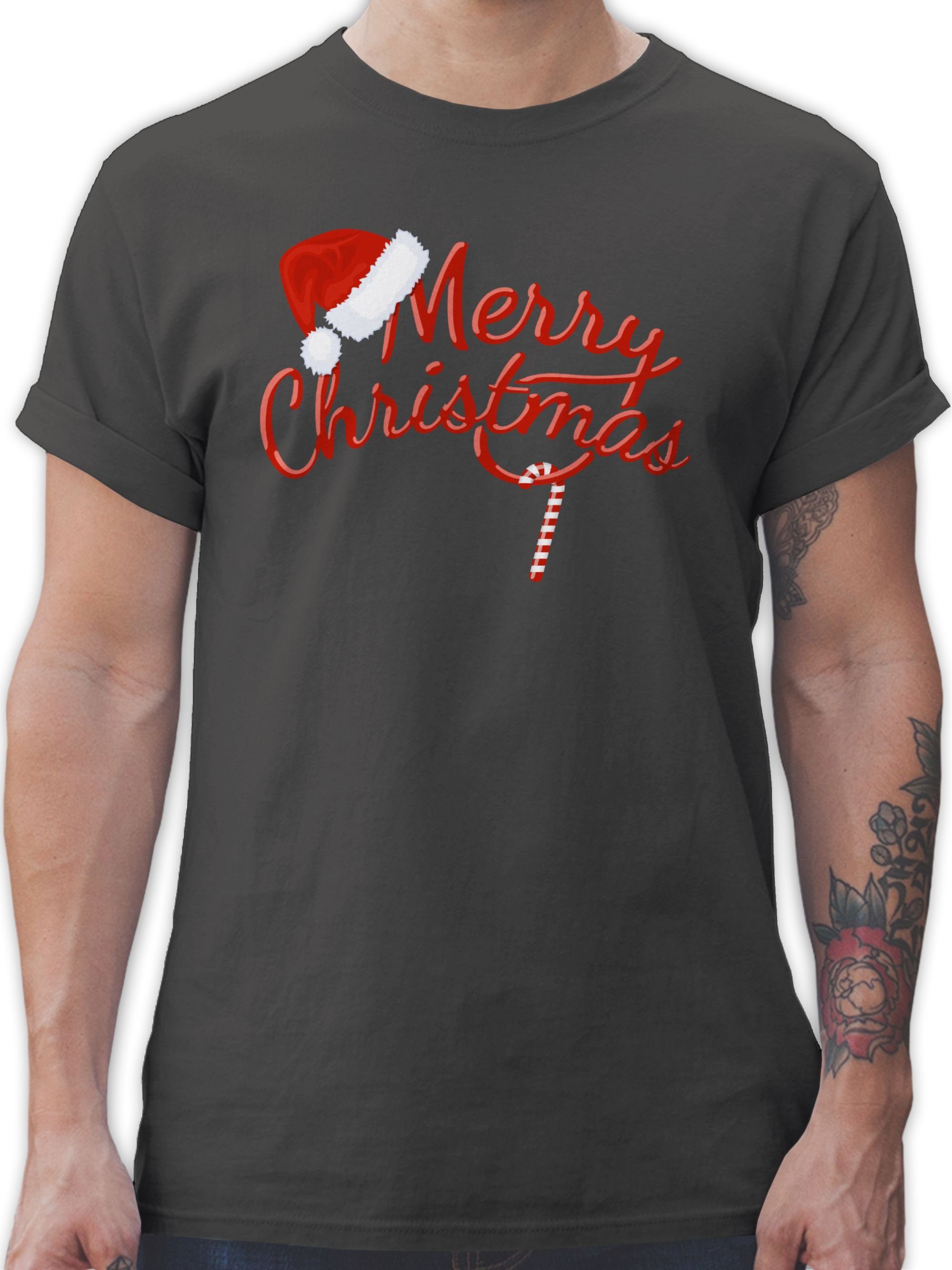 Shirtracer T-Shirt Merry Christmas Zuckerstange Weihachten Kleidung 03 Dunkelgrau | T-Shirts