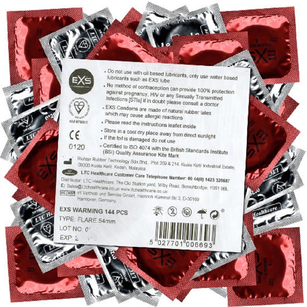 EXS Kondome Warming - anregende, heiße Kondome Packung mit, 144 St., stimulierende Kondome mit Wärme-Effekt
