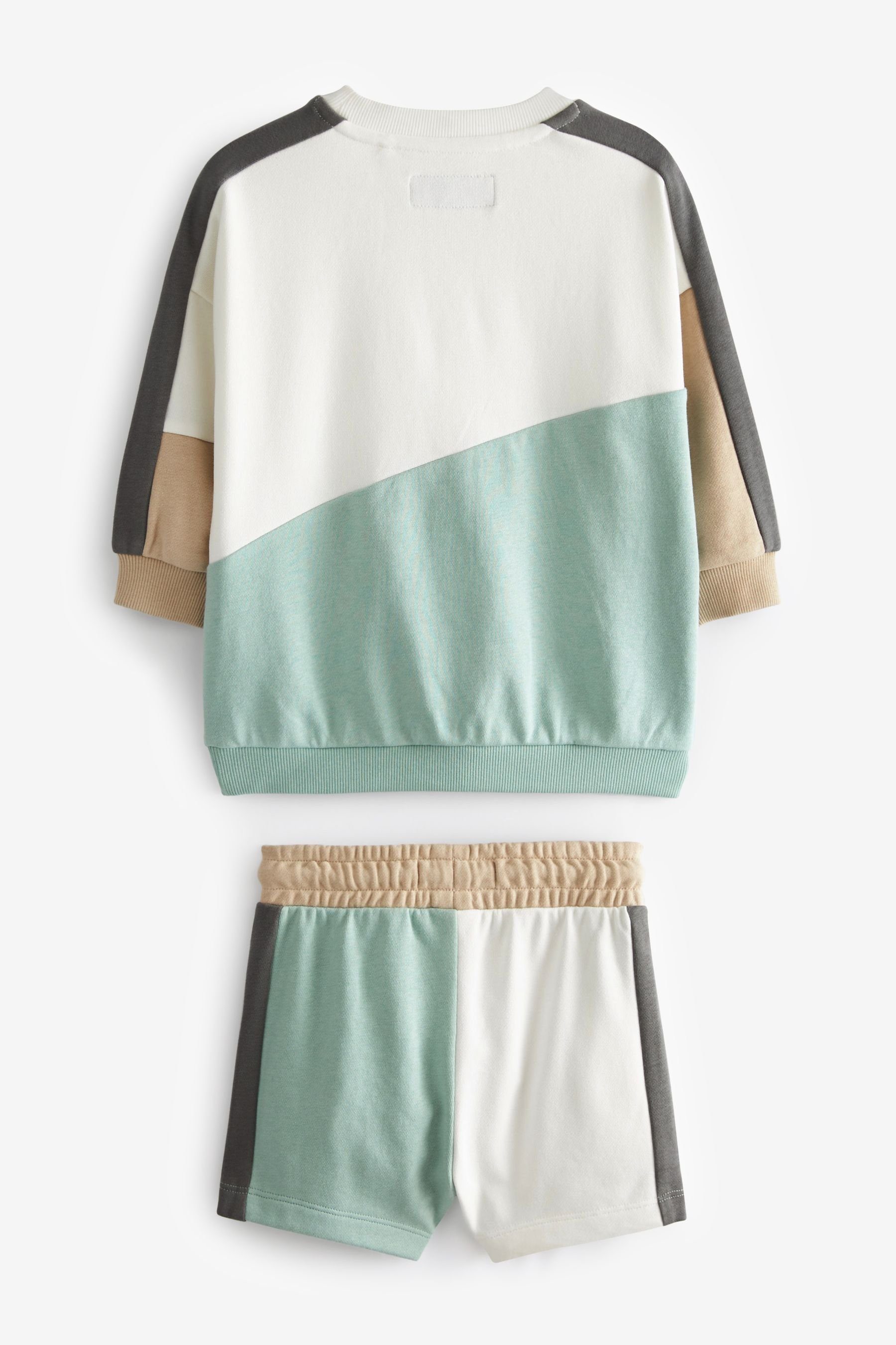 Next Sweatanzug Blockfarben-Sweatshirt und (2-tlg) Mineral Shorts Set im green/White