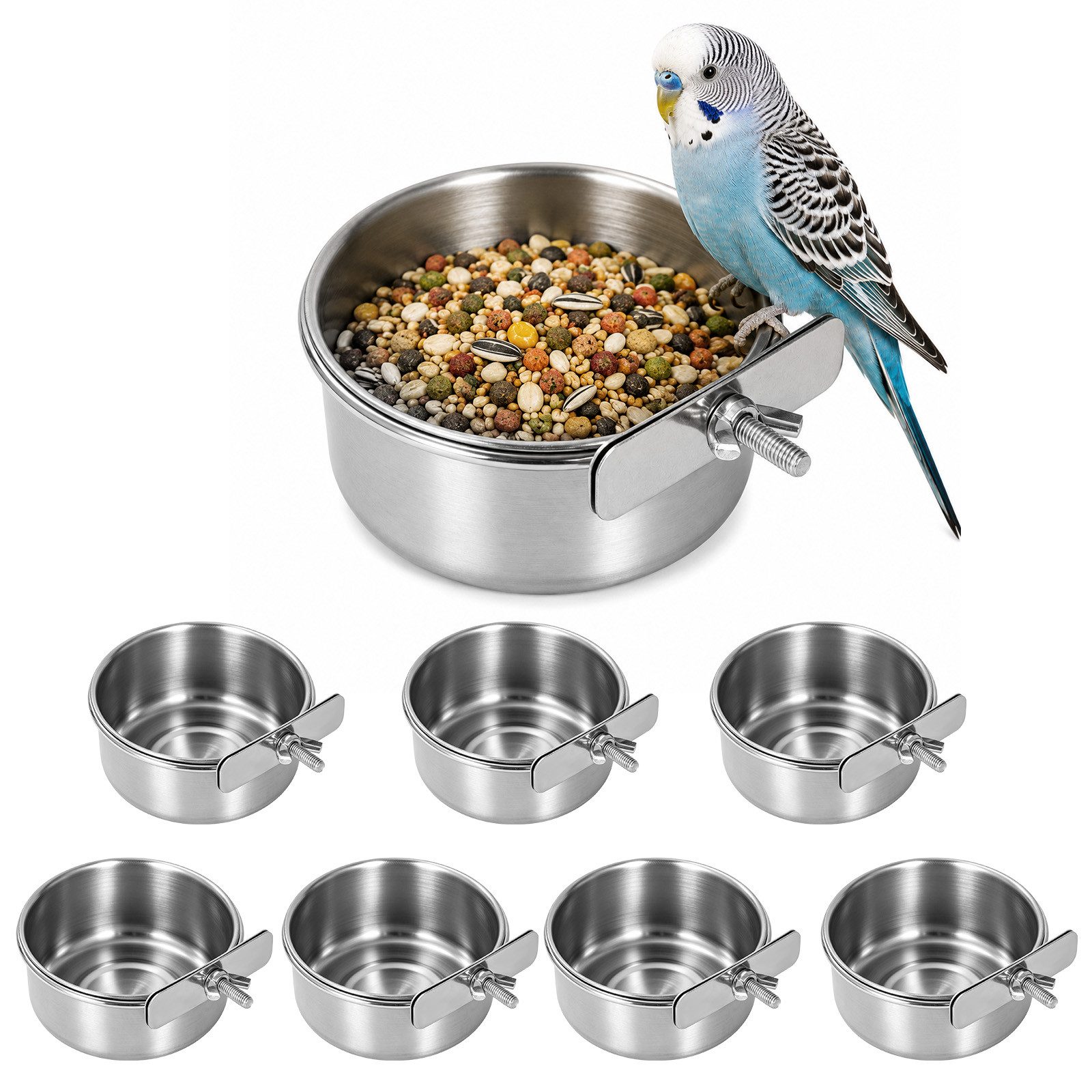 Youyijia Futternapf 8er Set Vogel Futternäpfe aus Edelstahl mit Befestigungsklemme von Youyijia