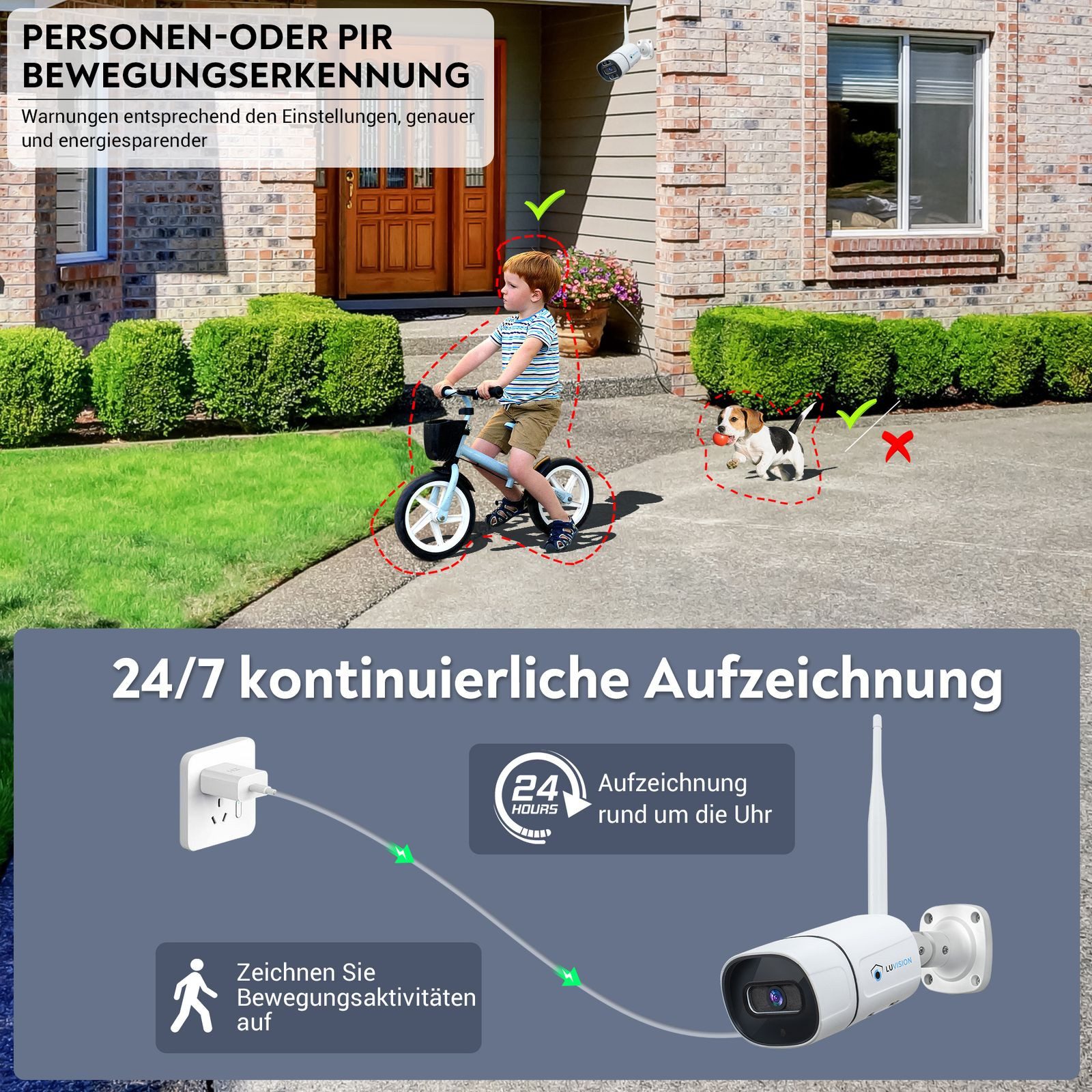 LUVISION Überwachungskamera WLAN Funk Überwachungssystem mit 10,1" Monitor KI Personenerkennung (Außen- und Innenbereich, 2-tlg., 8 Kanal WLAN Funk Video Überwa – Bild 5 von 5