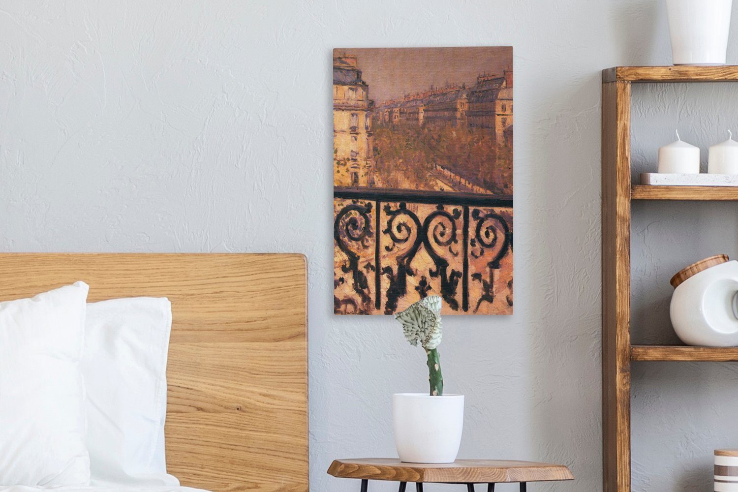 OneMillionCanvasses® Leinwandbild Ein 20x30 Zackenaufhänger, Leinwandbild Paris St), - Gustave Caillebotte, cm in (1 Balkon fertig Gemälde von bespannt inkl. Gemälde