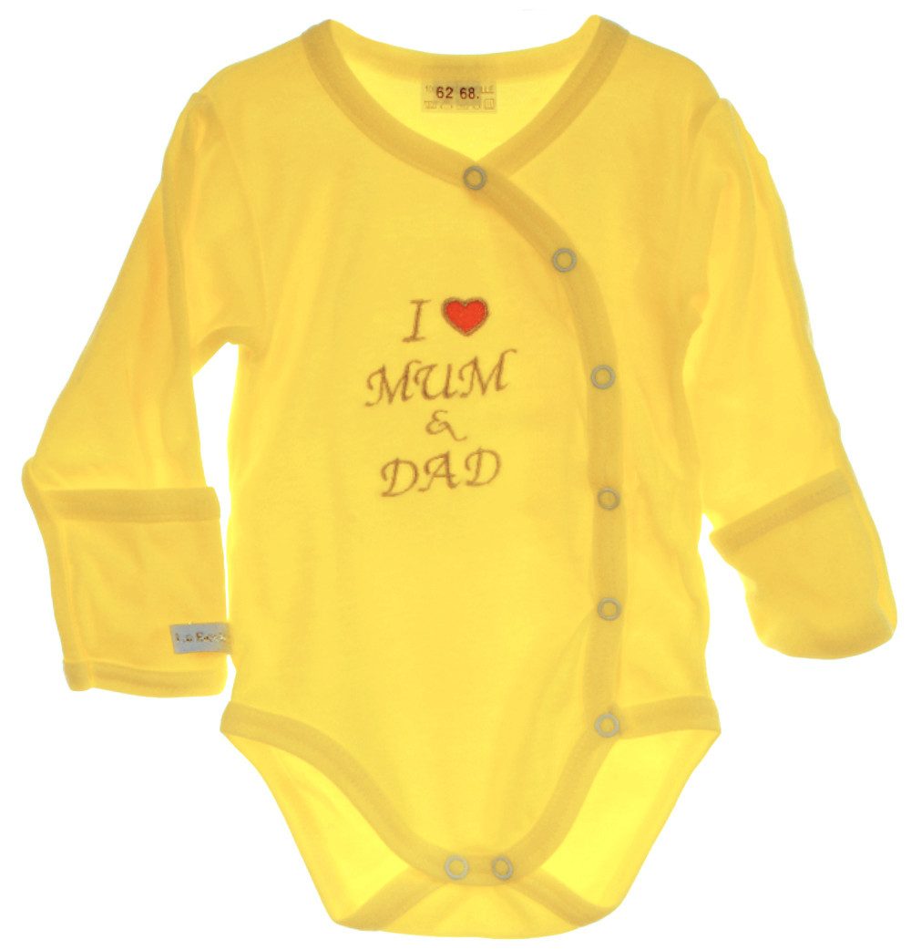 La Bortini Body Wickelbody mit Kratzschutz Baby Body in Gelb aus reiner Baumwolle, 44 50 56 62 68 74 80 86 92 98