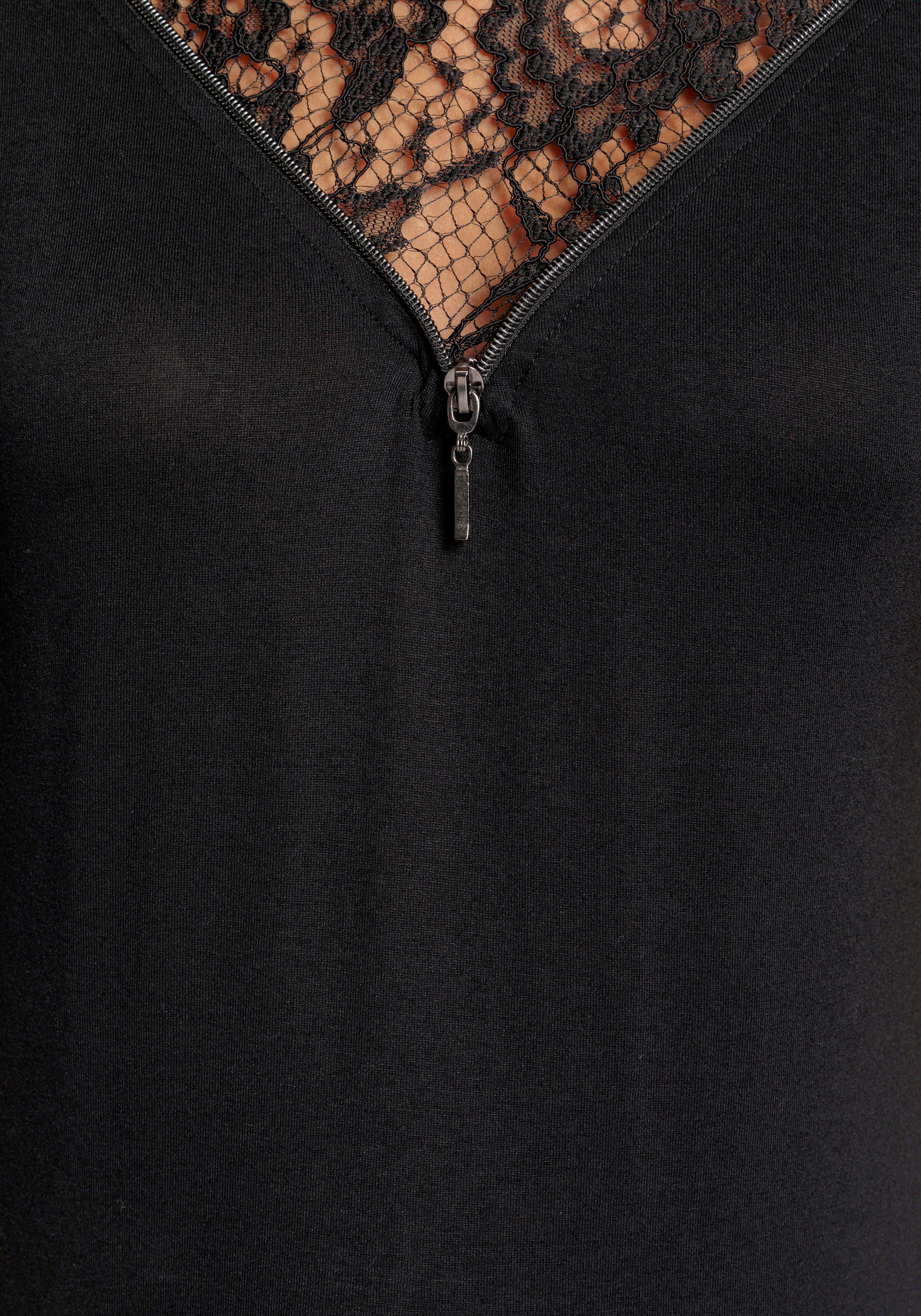 Melrose Kurzarmshirt mit angeschnittenen Ärmeln, bequeme Passform, mit feiner Spitze