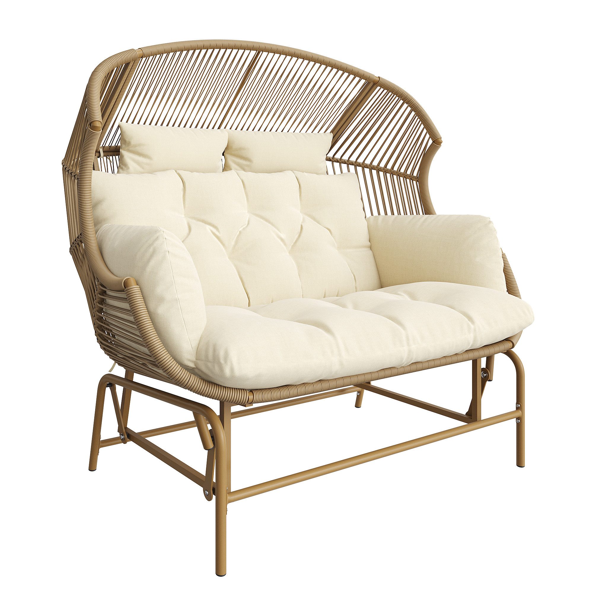 HAUSS SPOLE Schaukelstuhl Hängesessel, Schwingsessel, Gartenschaukel für Garten, Balkon, natur (Eleganter Garten-Schaukelstuhl für zwei Personen, Outdoor Hängesessel aus PE-Rattan mit bequemen Kissen)