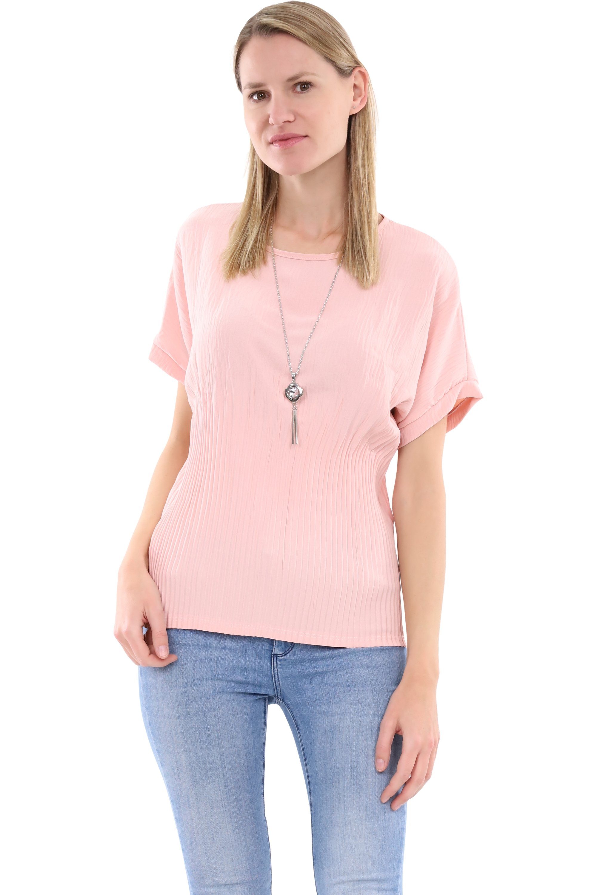 malito more than fashion Schlupfbluse malito Damen Bluse mit Halskette, Oberteil mit modischer Raffung, Bluse mit Halskette