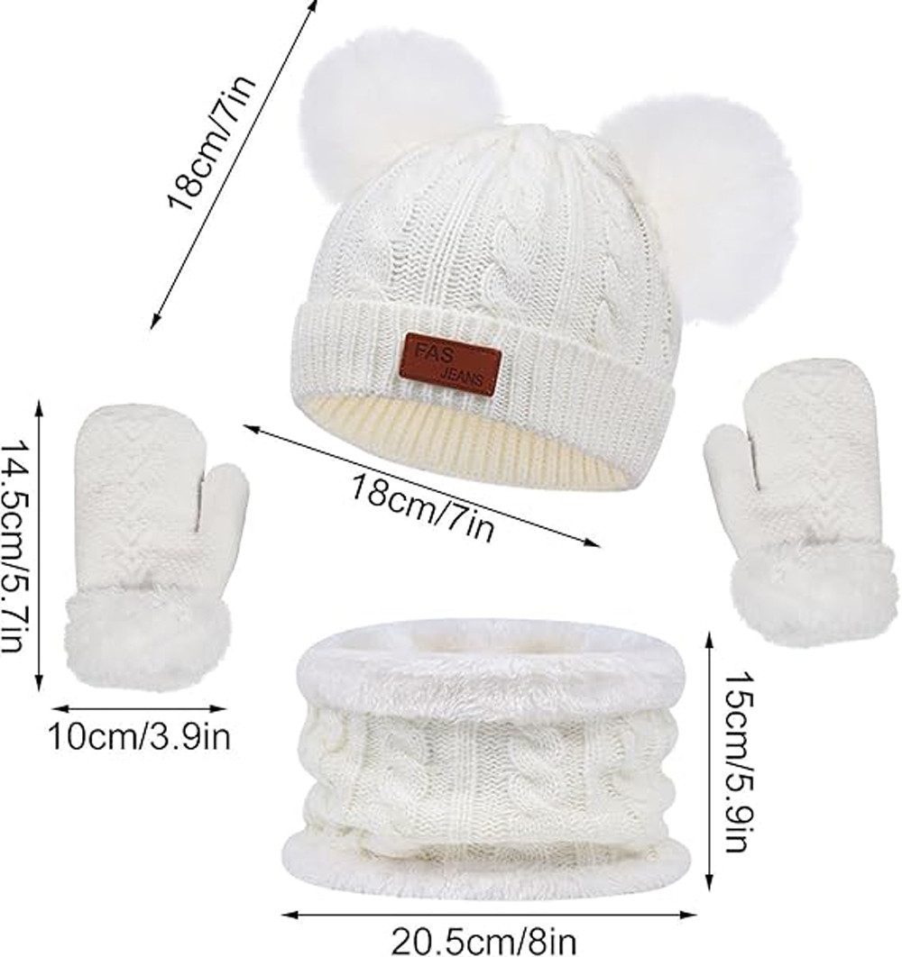 Coonoor Filzhut Kinder Mütze Schal Handschuhe Set (3-St) Niedliches Design Geeignet fur 1-4 Jahre alte Kinder Unisex