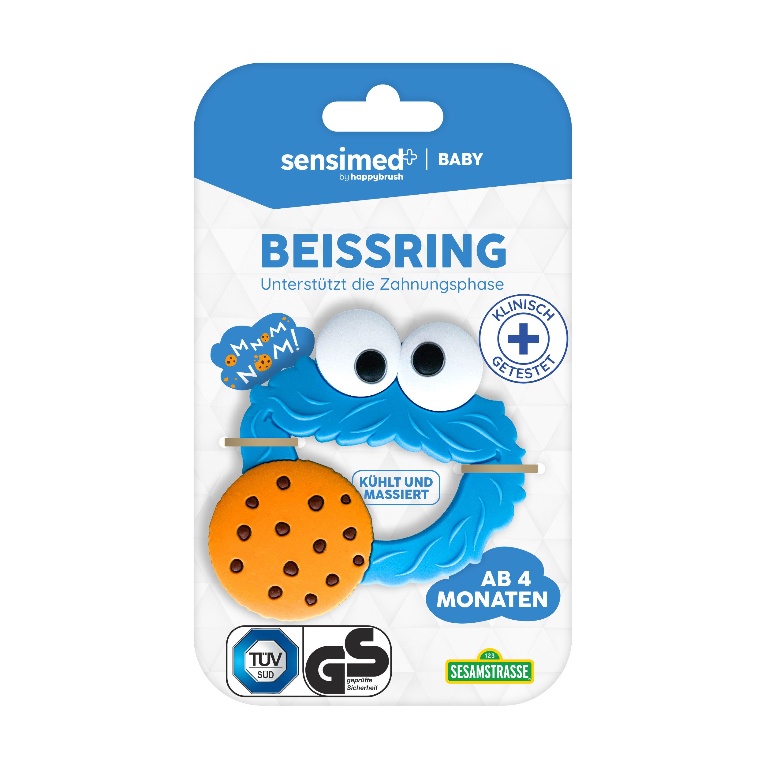 happybrush Beißring Baby Beißring - Sesamstraße - ab 4 Monate, - Kühlend