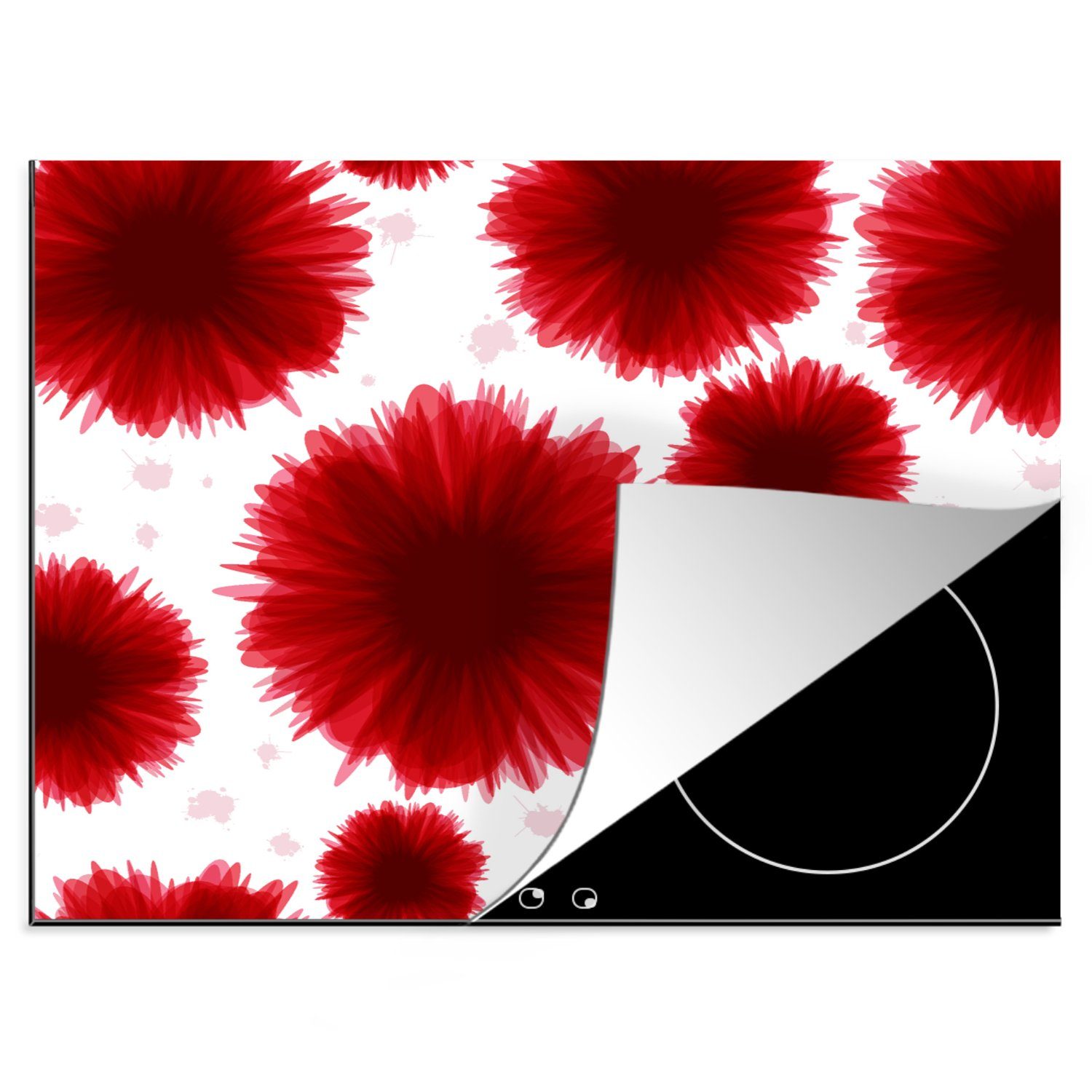 MuchoWow Herdblende-/Abdeckplatte Aquarellfarbe - Rot - Blumen, Vinyl, (1 tlg), 60x52 cm, Mobile Arbeitsfläche nutzbar, Ceranfeldabdeckung