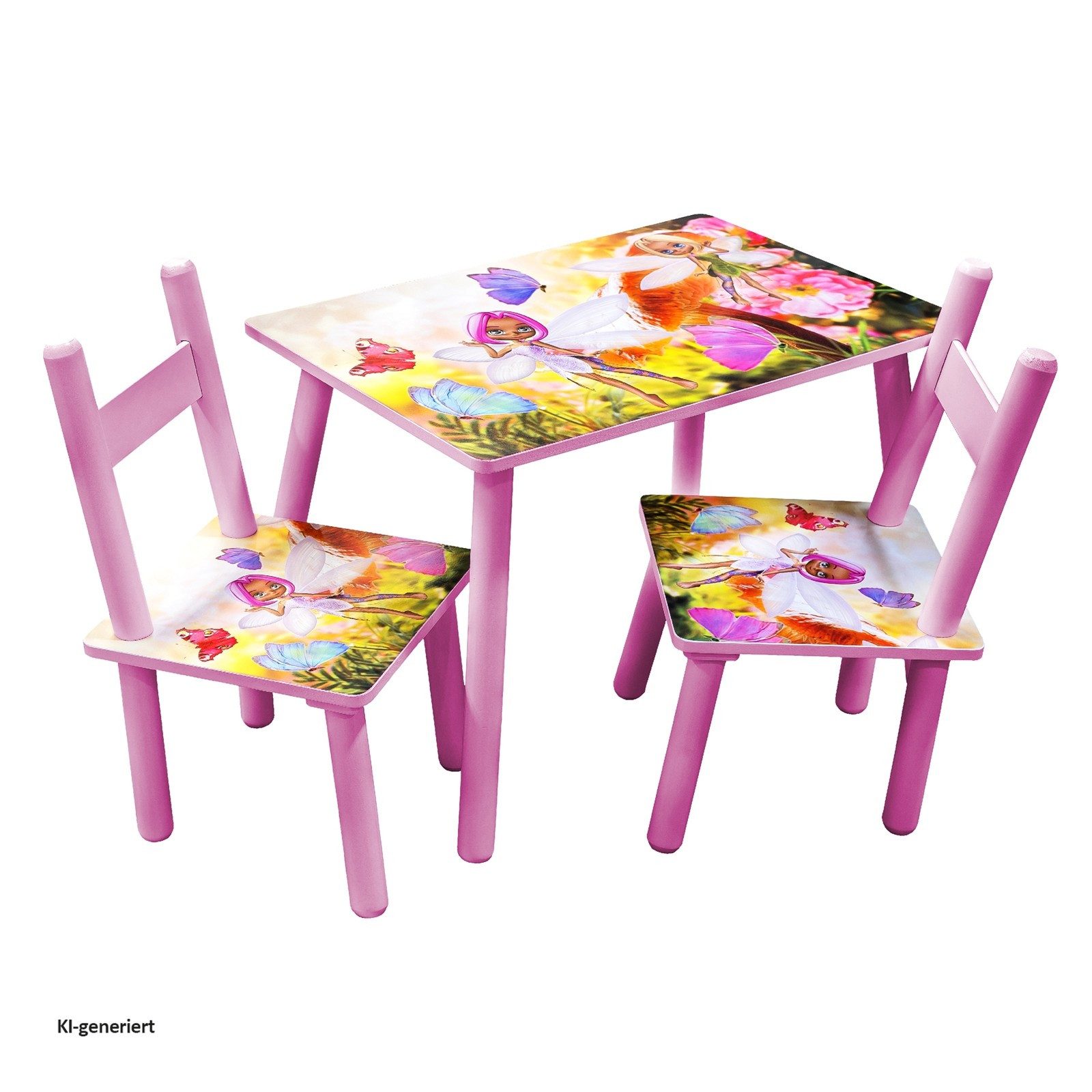 HTI-Line Kindersitzgruppe Kindertischgruppe Blumenfee, (Set, 3-tlg., 1 Tisch, 2 Stühle), Kindertisch Kinderstuhl Kindermöbel