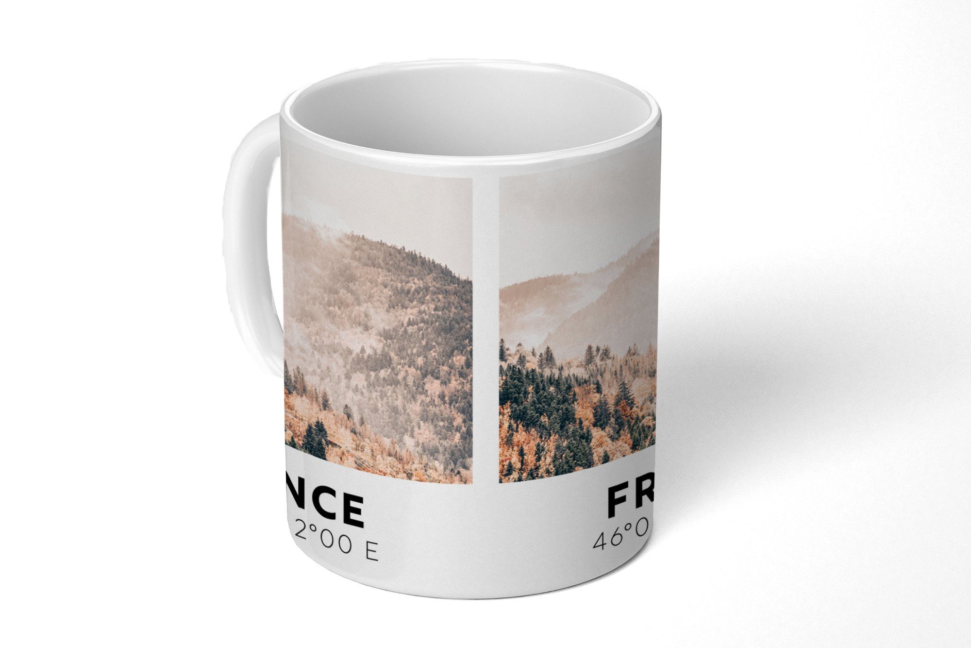 MuchoWow Tasse Frankreich - Wald - Berge - Nebel, Keramik, Kaffeetassen, Teetasse, Becher, Teetasse, Geschenk
