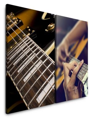 Sinus Art Leinwandbild 2 Bilder je 60x90cm Musik Gitarre Musiker Musikclub Gitarrensaiten Rock E-Gitarre