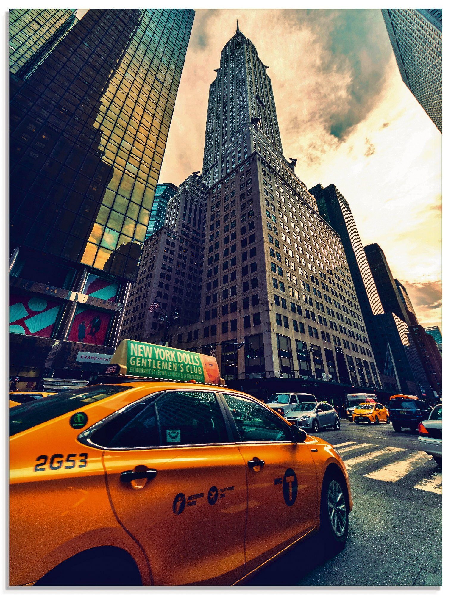 Artland Glasbild Taxi in New York, Gebäude (1 St), in verschiedenen Größen
