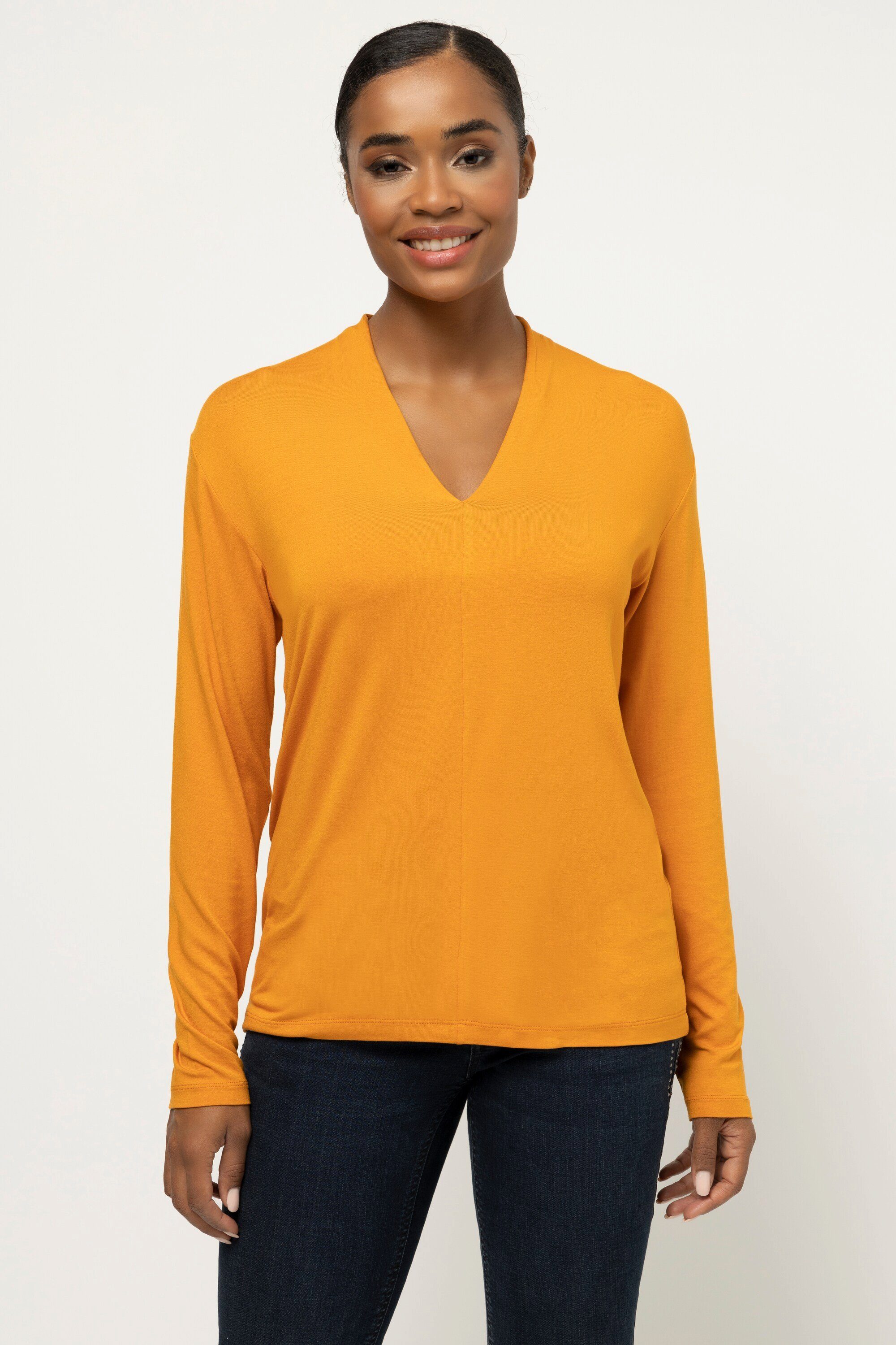 Shirt Laura Gina Langarm V-Ausschnitt Oversized orange Longsleeve
