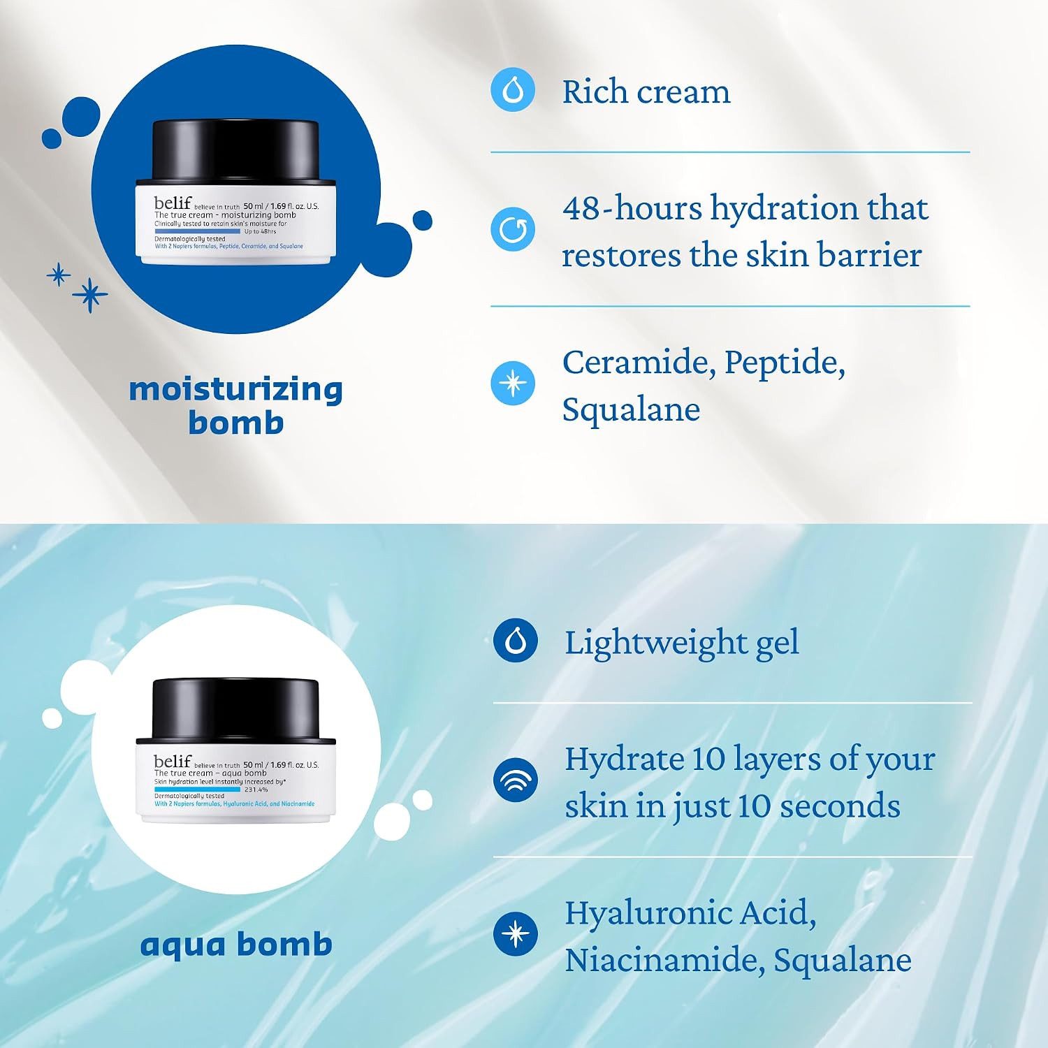 Belif Anti-Aging-Augencreme The True Cream Moisturizing Bomb 50 ml, Feuchtigkeitscreme, fuer trockene Haut als reichhaltige Gesichtspflege, mit Ceramide NP, Squ – Bild 4 von 5