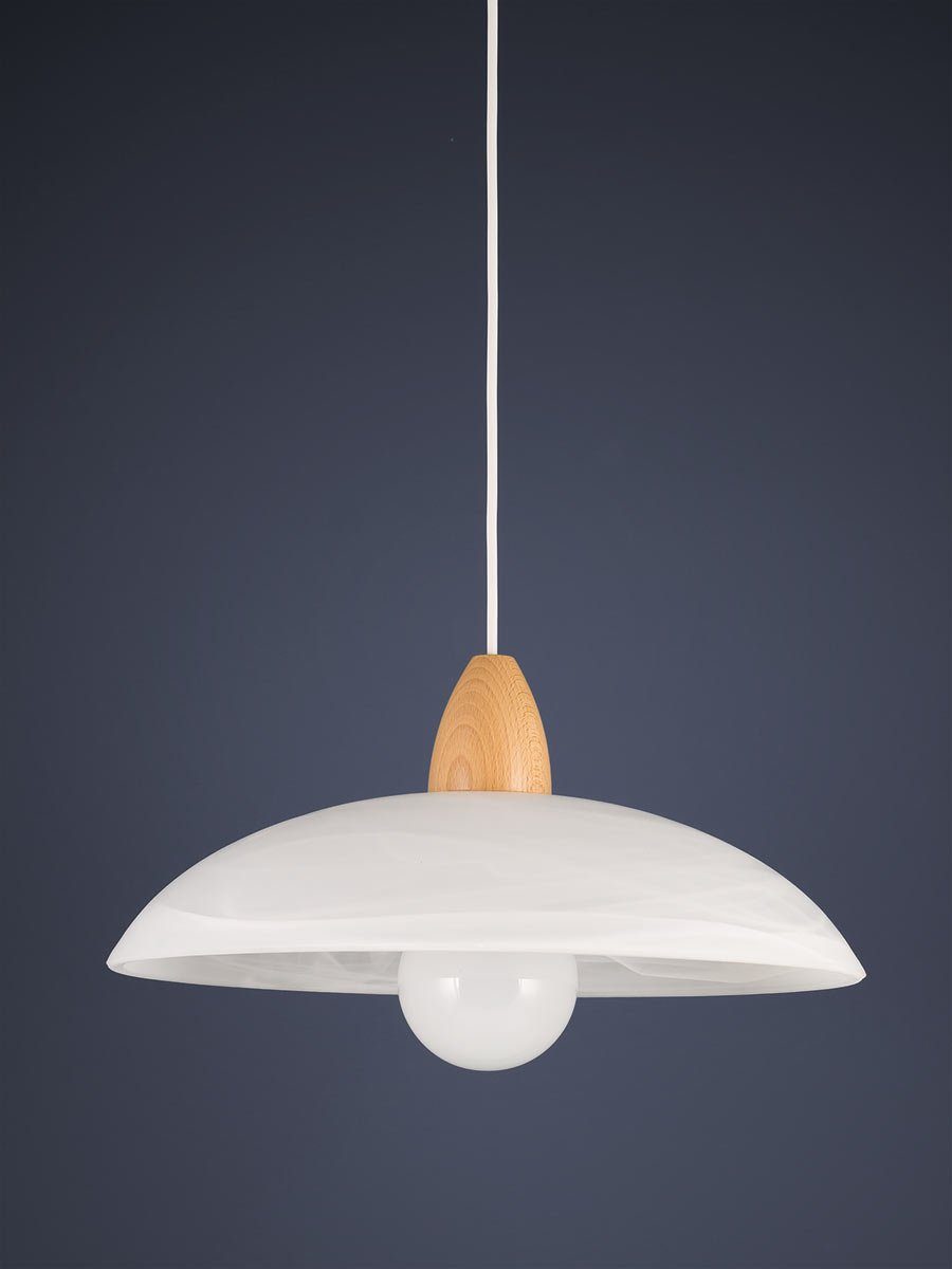 Helios Leuchten Pendelleuchte Hängelampe Alabasterglas Holz Buche Küchenlampe Deckenlampe, für Wohnraum Küche Esszimmer, extralange Aufhängung
