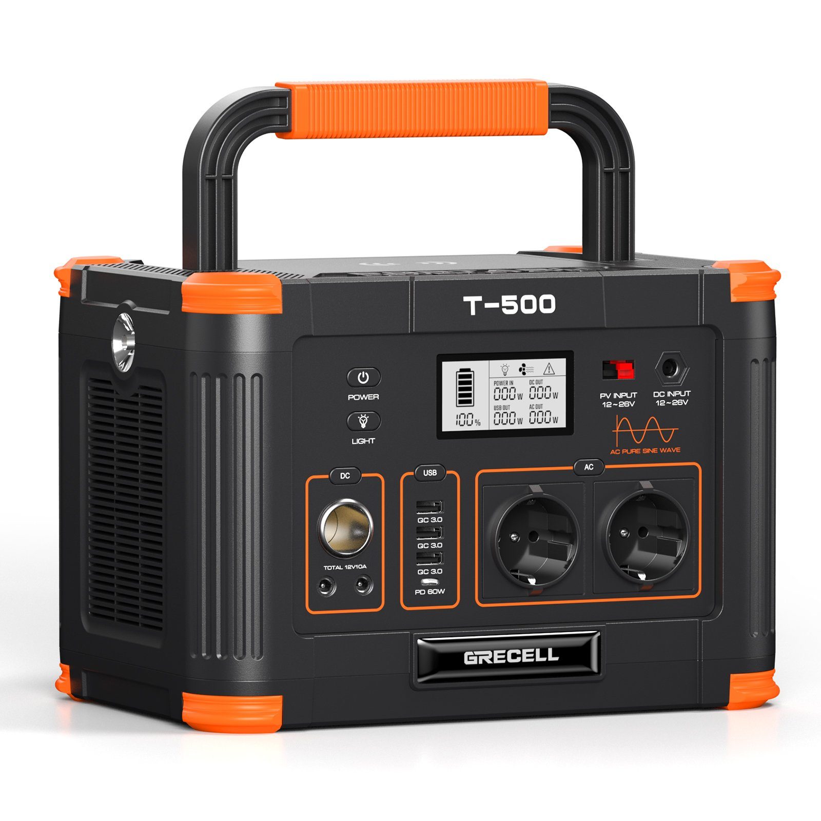 GRECELL Stromerzeuger Tragbarer PowerStation,Mobile Stromgenerator für Outdoor Camping, (1-tlg), 500W/519Wh