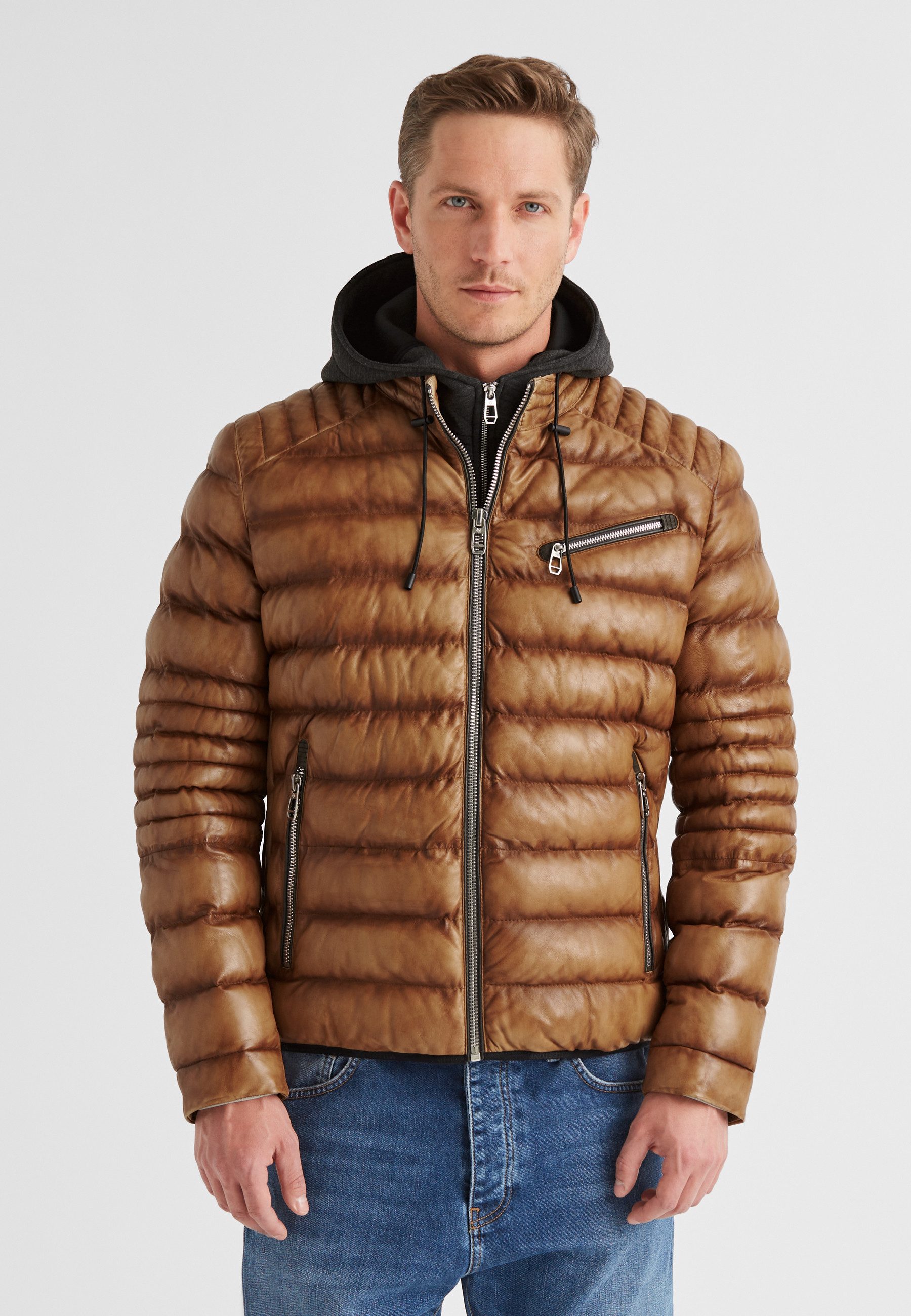 Milestone Lederjacke MSApollo Herren Bikerjacke Jacke Leder normale Passform