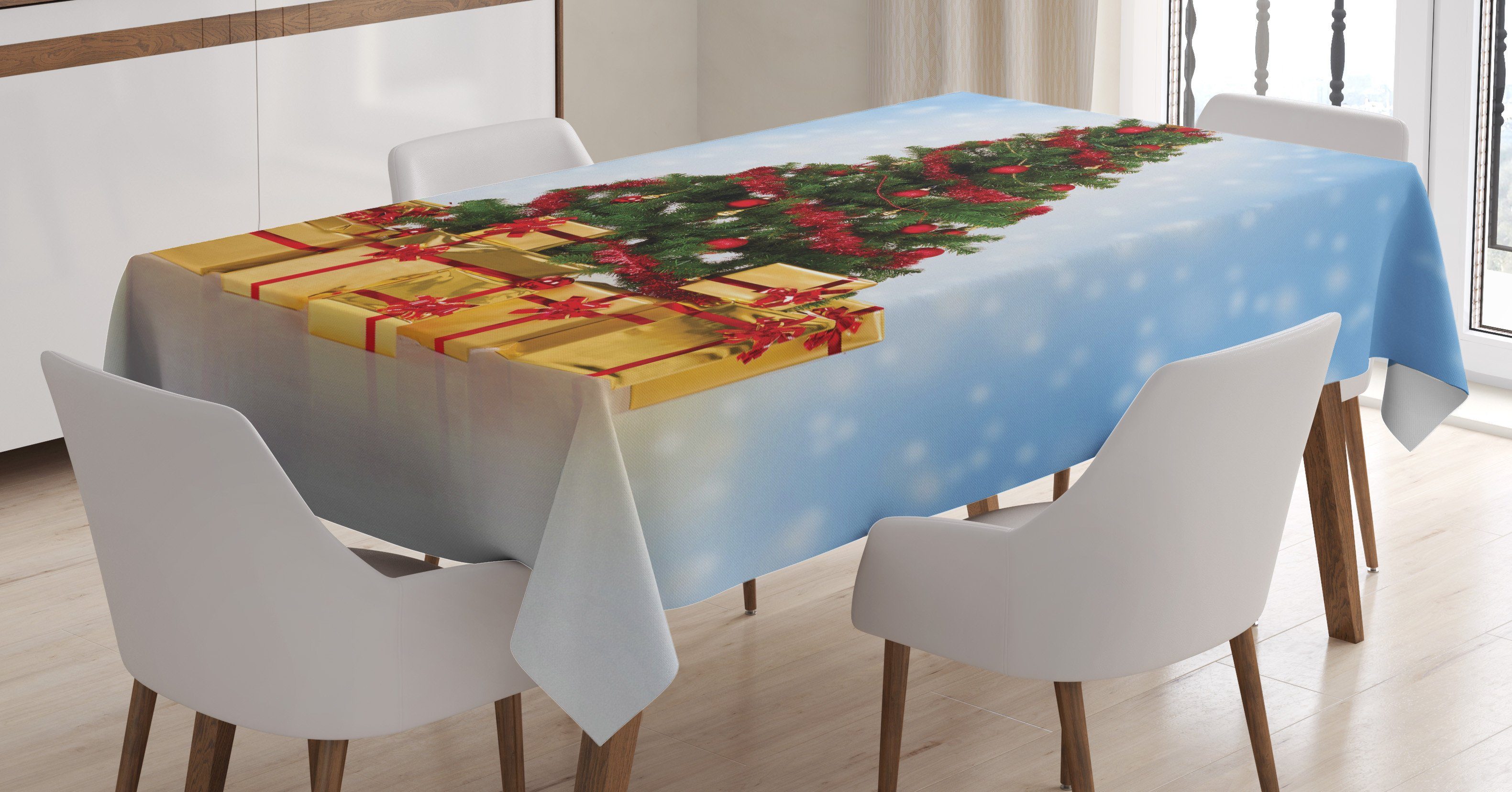 Abakuhaus Tischdecke Farbfest Waschbar Für den Außen Bereich geeignet Klare Farben, Weihnachten Tanne Schneewetter