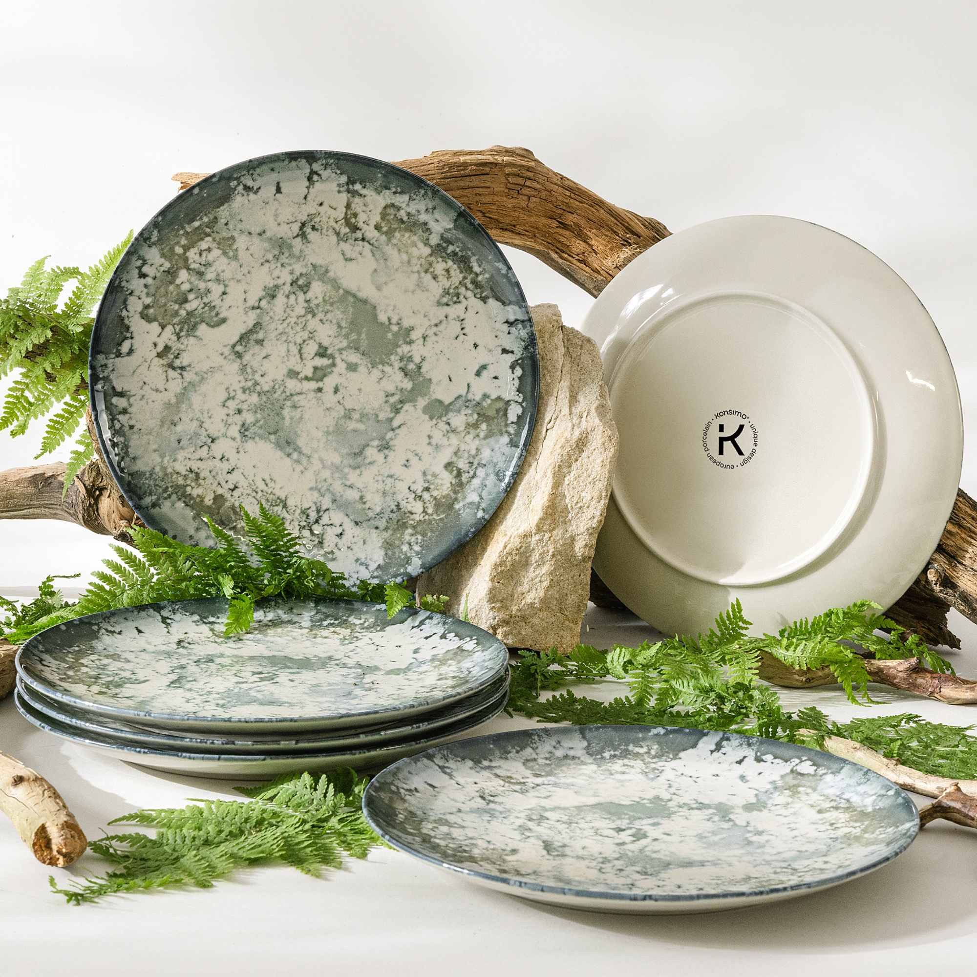 KONSIMO® Teller-Set FINGO Geschirr-Set, hergestellt in der EU, (6-tlg), 6 Personen, Porzellan, spülmaschinengeeignet, mikrowellengeeignet, 6x Speiseteller