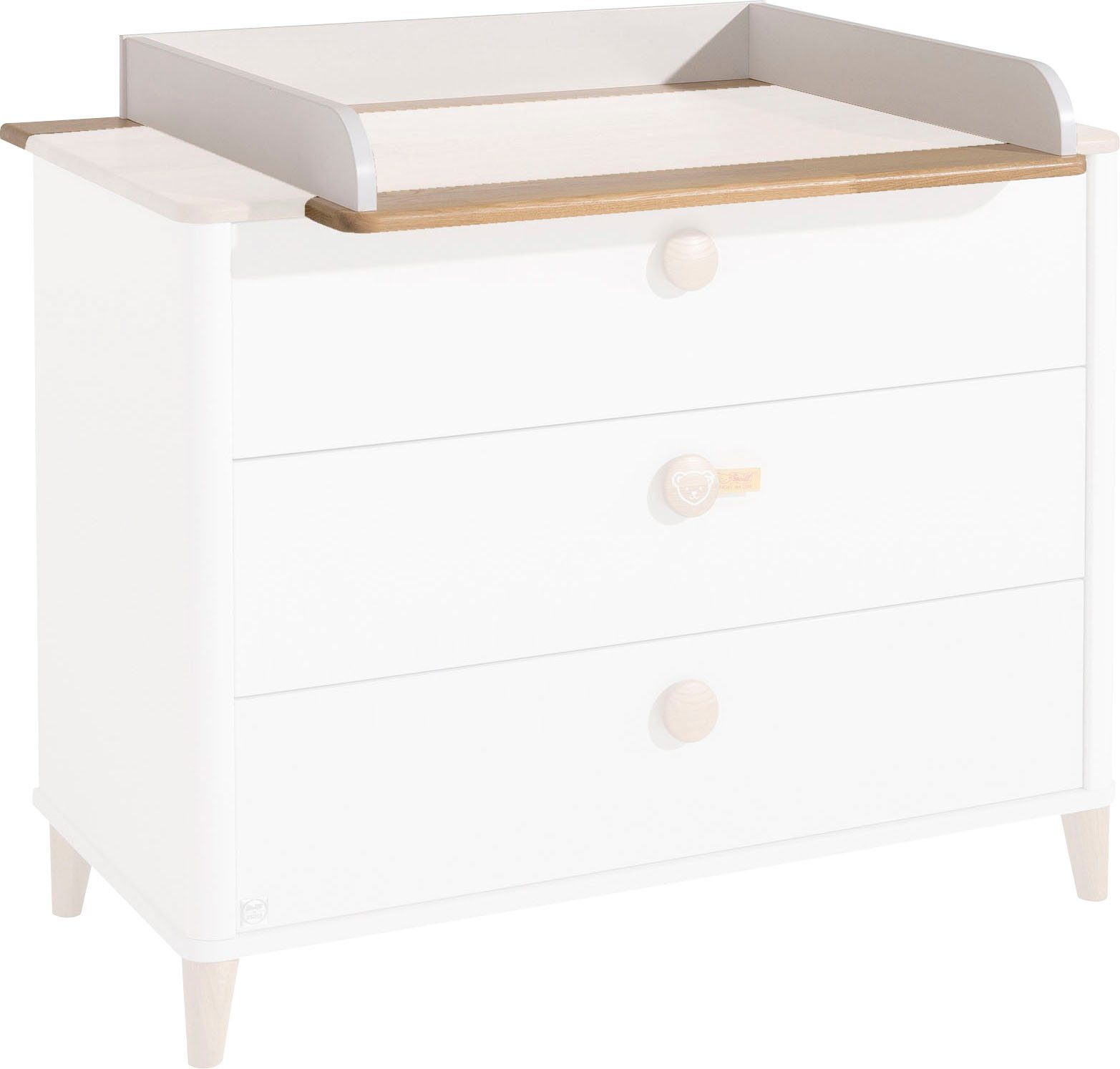 PAIDI Wickelaufsatz LOTTE & FYNN Steiff by PAIDI, Weiß mit Eiche Massivholz, Wickelauflage mit gerundeten Kanten, geprüfte Sicherheit