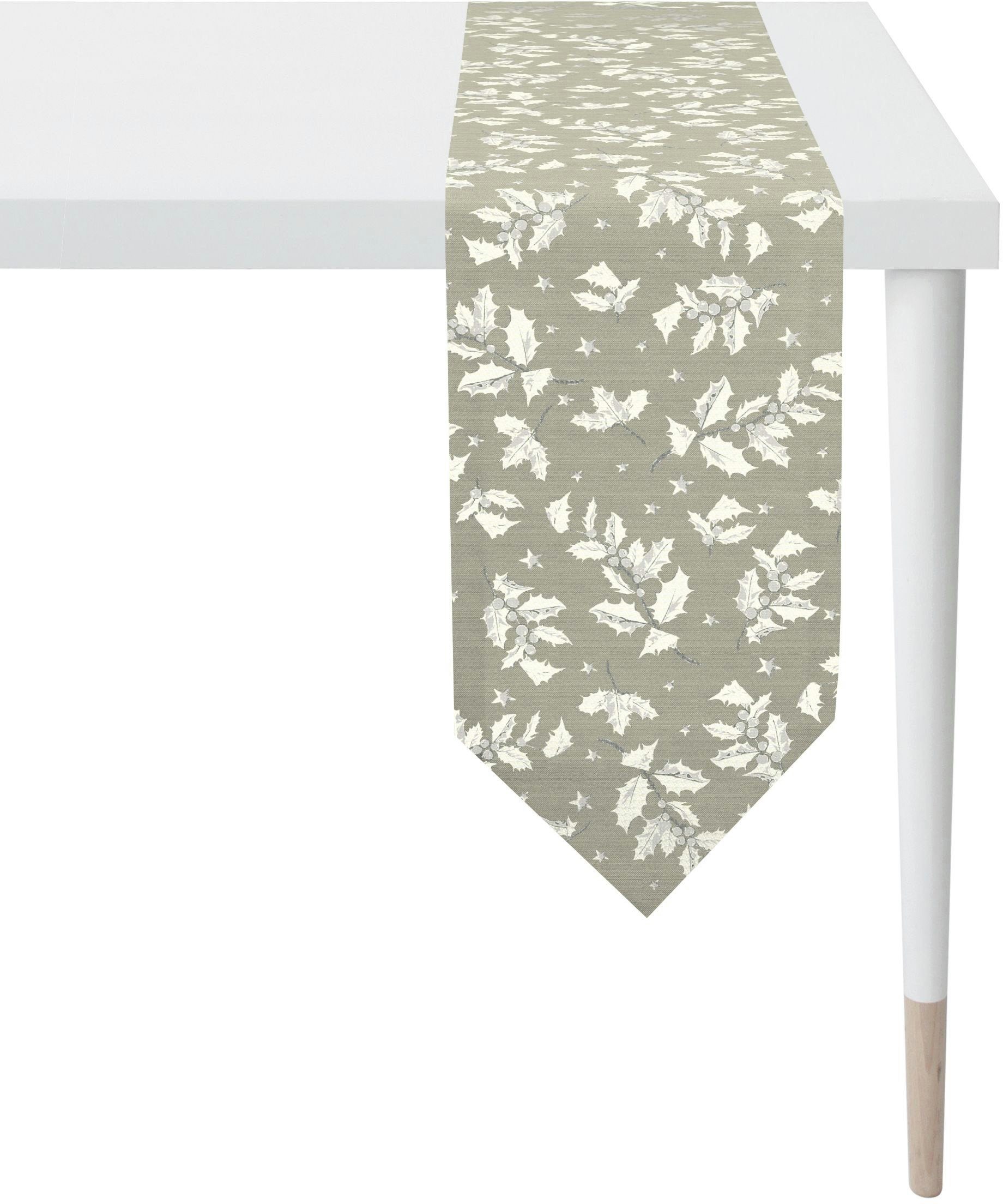 Weihnachtsdeko, glänzenden Jacquardgewebe, Elegance, Christmas (1-tlg), Fäden APELT 3625 Tischband mit Weihnachten taupe/silberfarben