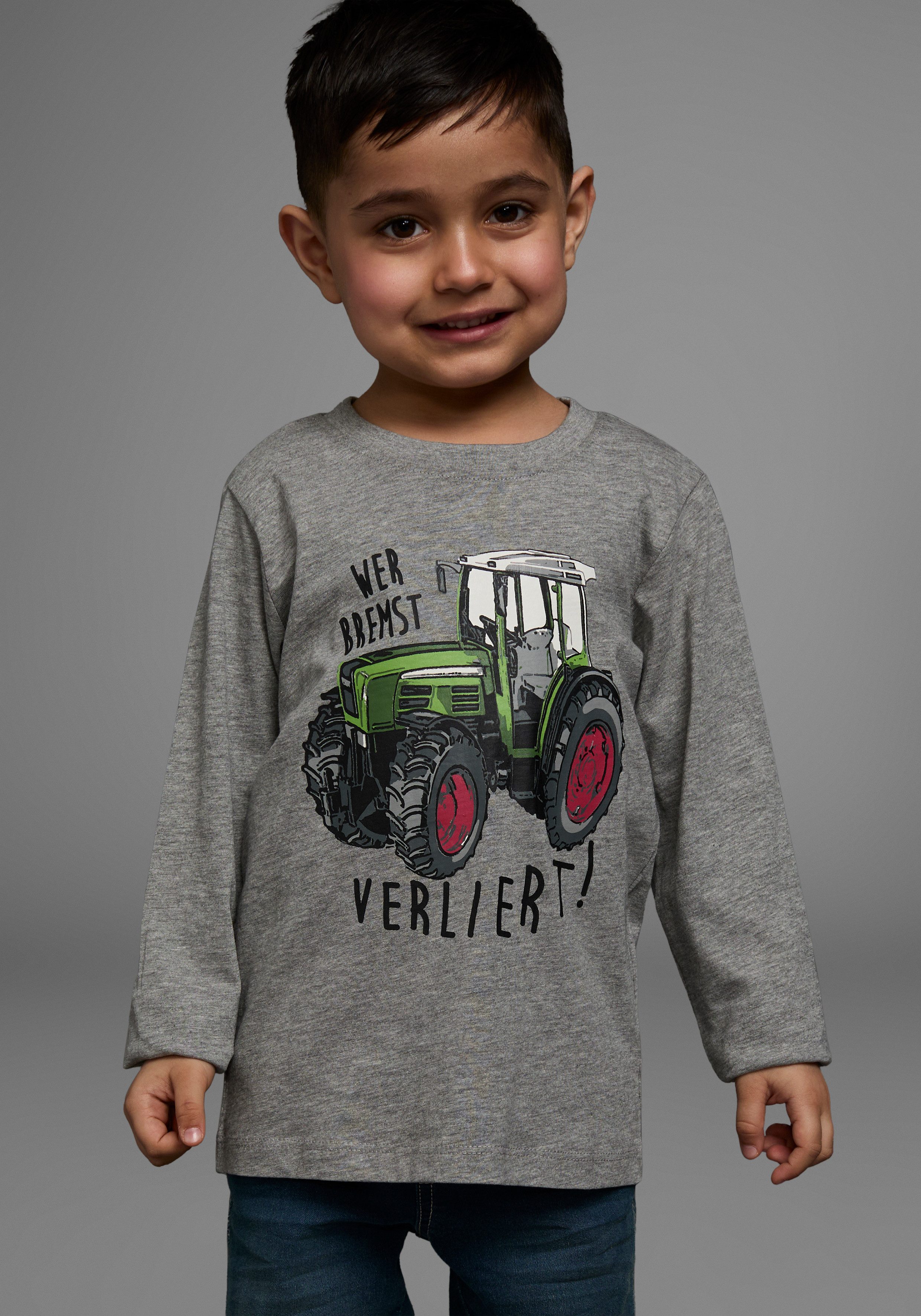KIDSWORLD Langarmshirt WER BREMST, VERLIERT! Langarm, dehnbares Material, aus Baumwolle und Viskose