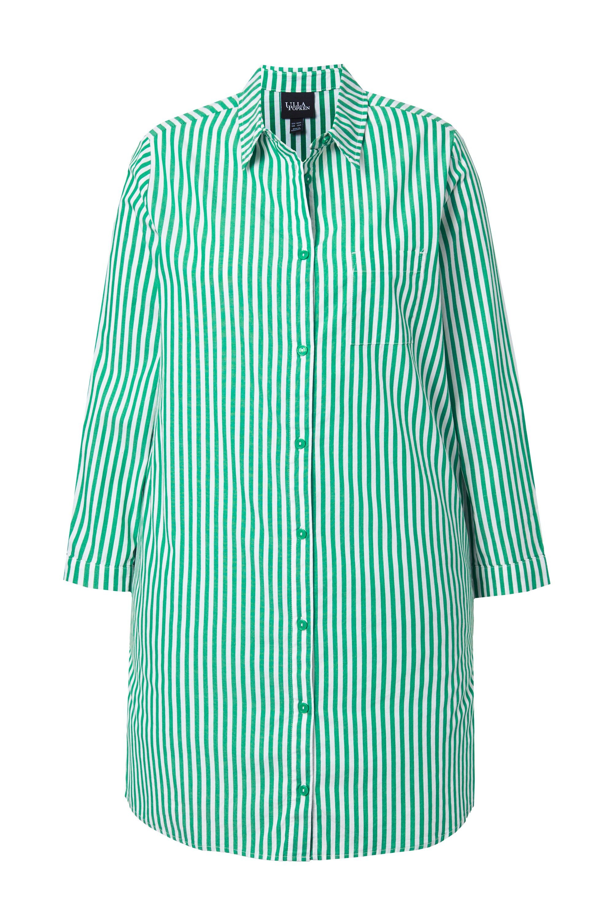 Ulla Popken Hemdbluse Hemdbluse Streifen Hemdkragen A-Linie Langarm