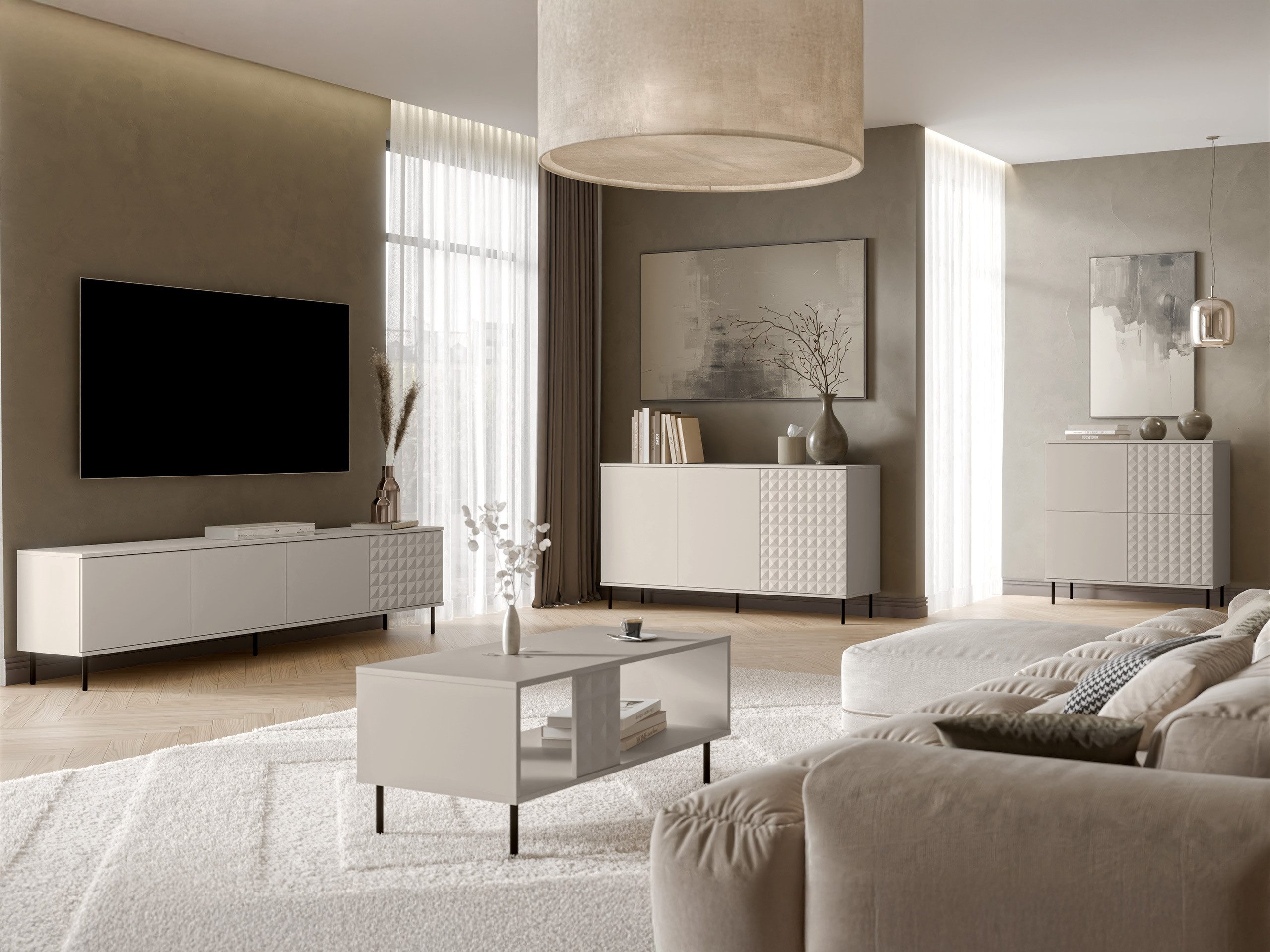 MIRJAN24 Wohnzimmer-Set Leo I, (4er-Set, 2x Kommode, Couchtisch, TV-Lowboard), Griffloses Öffnungssystem push to open