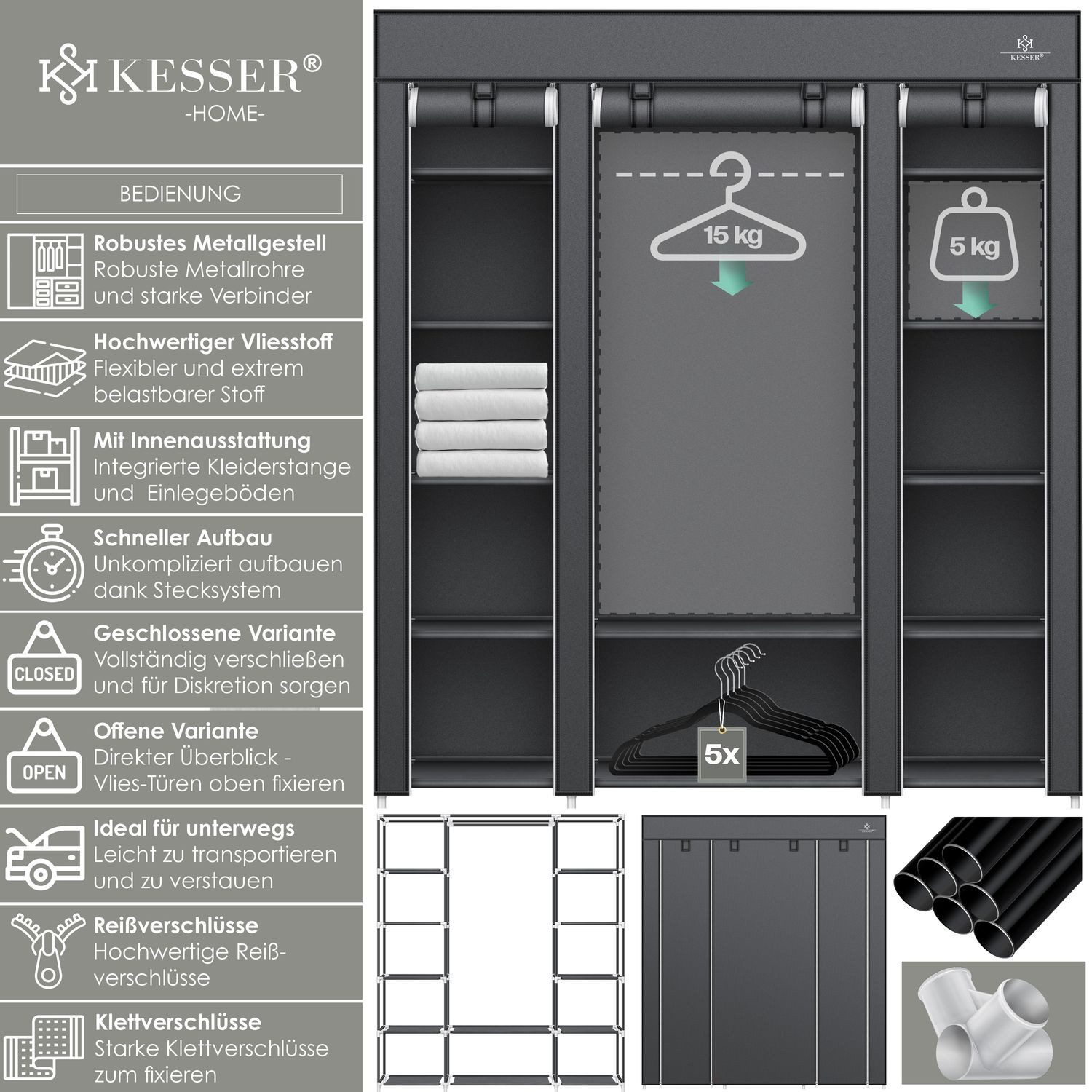 KESSER Kleiderschrank Stoffschrank Stabil mit Kleiderstange günstig online kaufen