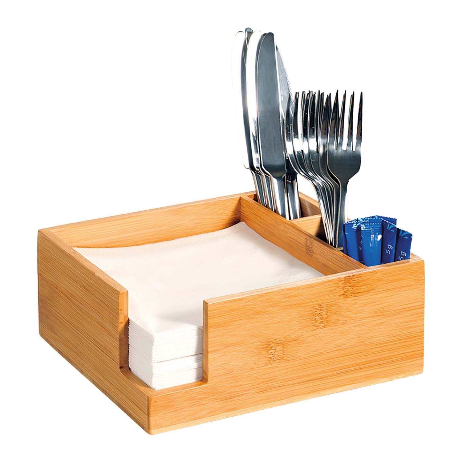 Kesper Besteckträger 4 Stück Besteckkasten mit Serviettenspender - Bambus, 21,5 x 18cm, (4-tlg), verschiedene Fächer