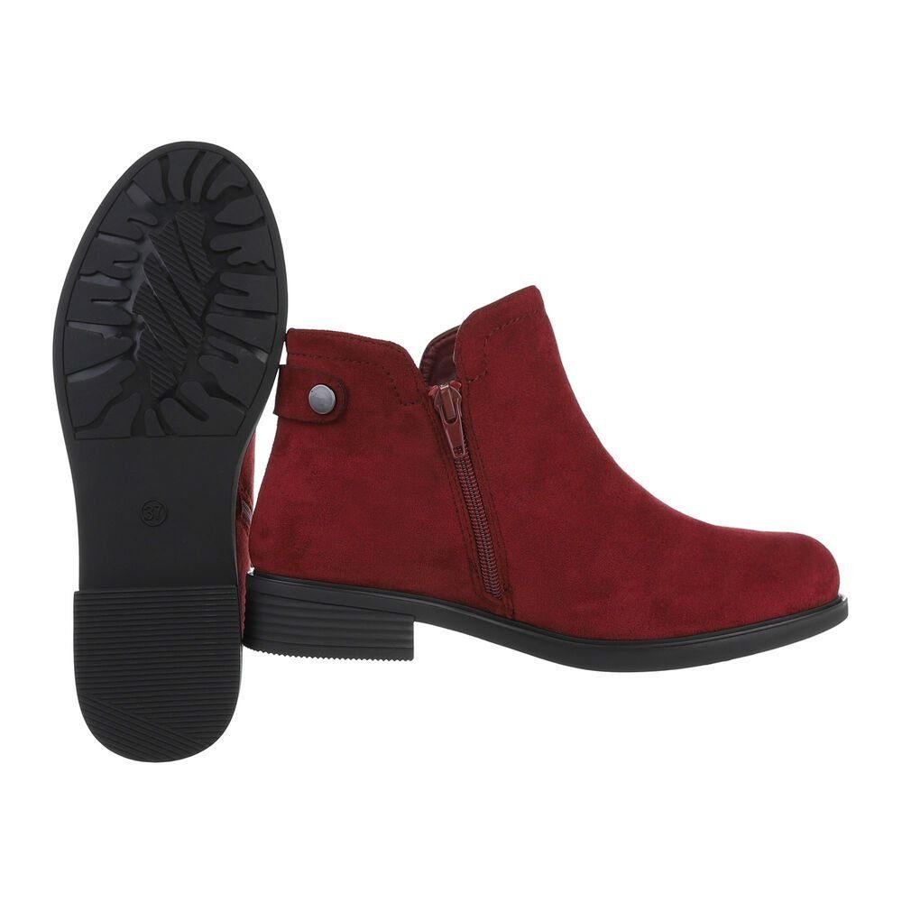 Stiefelette Flache Weinrot Elegant Stiefeletten in Damen Blockabsatz Ital-Design