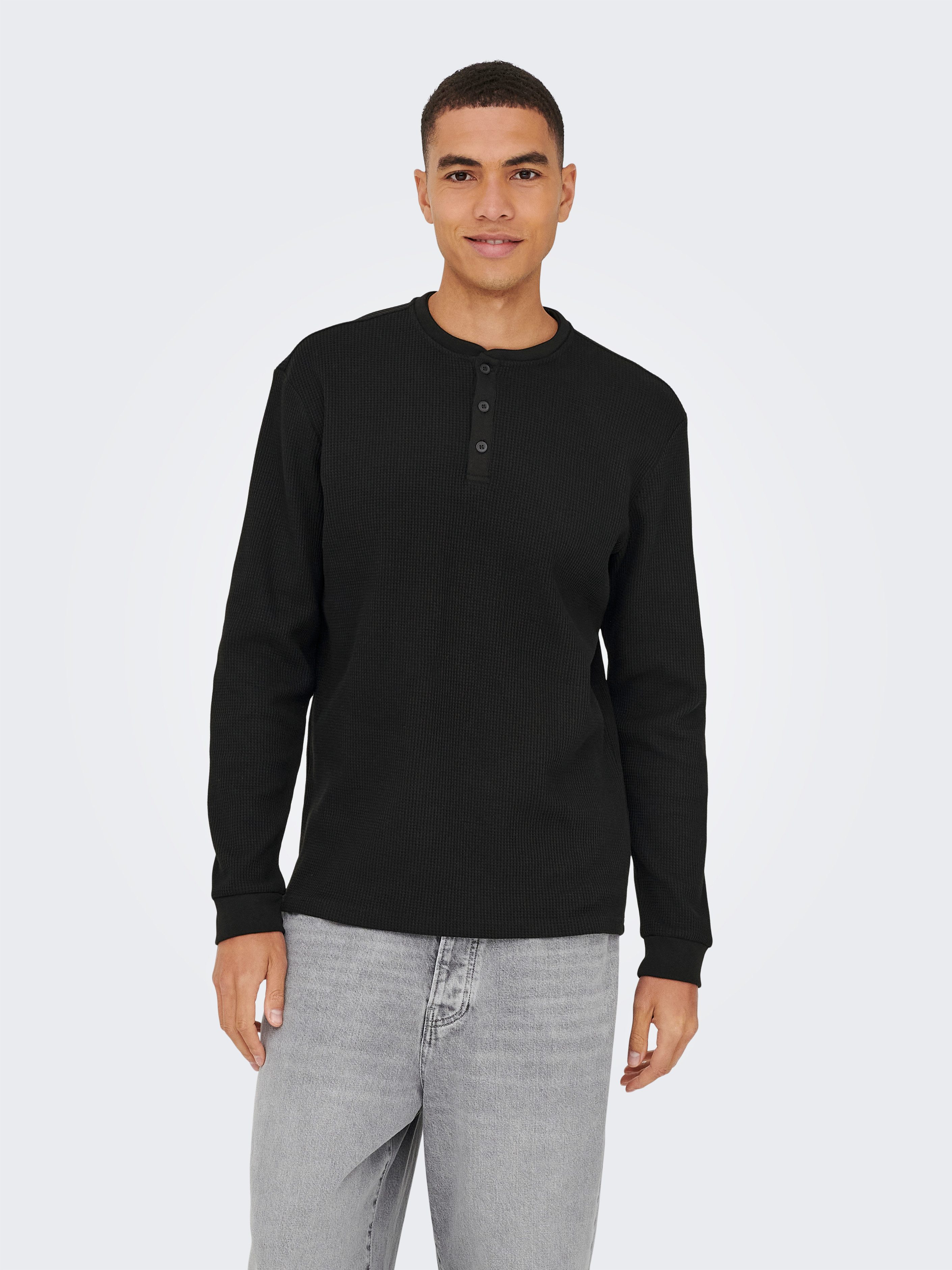 ONLY & SONS Langarmshirt ONSTOBIE REG LS HENLEY TEE NOOS Baumwollmischung, regular fit